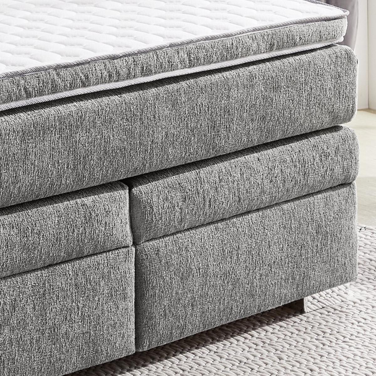 BOXSPRINGBETT 140x200 cm, 7-Zonen-Tonnentaschen-Federkernmatratze H4, Topper, Bonell-Federkern, 2 große Bettkästen, Chenille Grau / 20010 - Chromfarben/Grau, Kunststoff/Textil (140/200cm) - luma-home