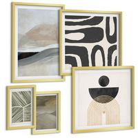 BILDER SET 5er Set - 50x50 cm & 20x30 cm & 40x60 cm Goldrahmen - Gemalte abstrakte Dekorationen - Goldfarben, Kunststoff (40/60cm) - TULUP