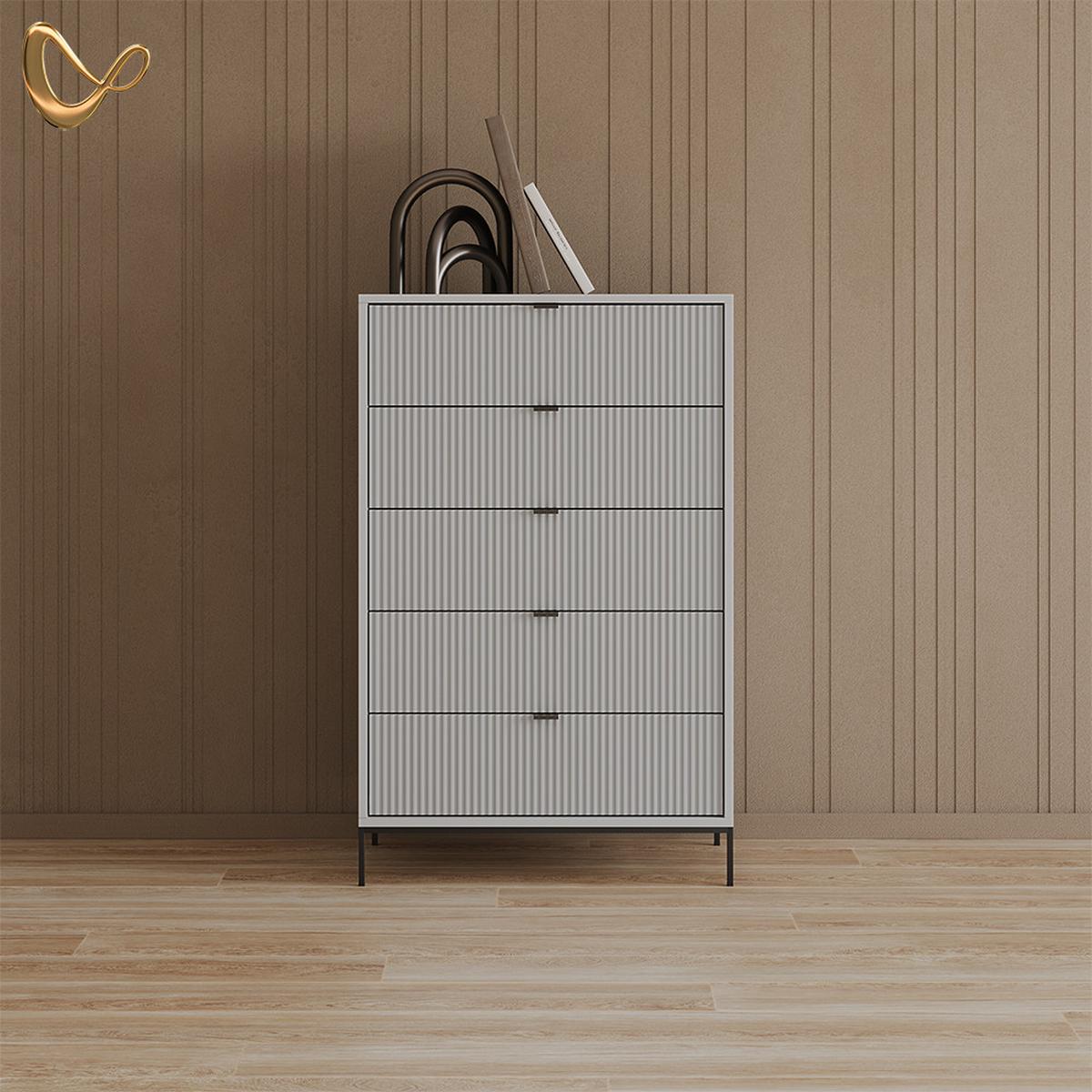 KOMMODE Aterno Grau 76 x 120 cm mit 5 Schubladen - Grau, Holzwerkstoff (76/120/42cm) - Livinity®