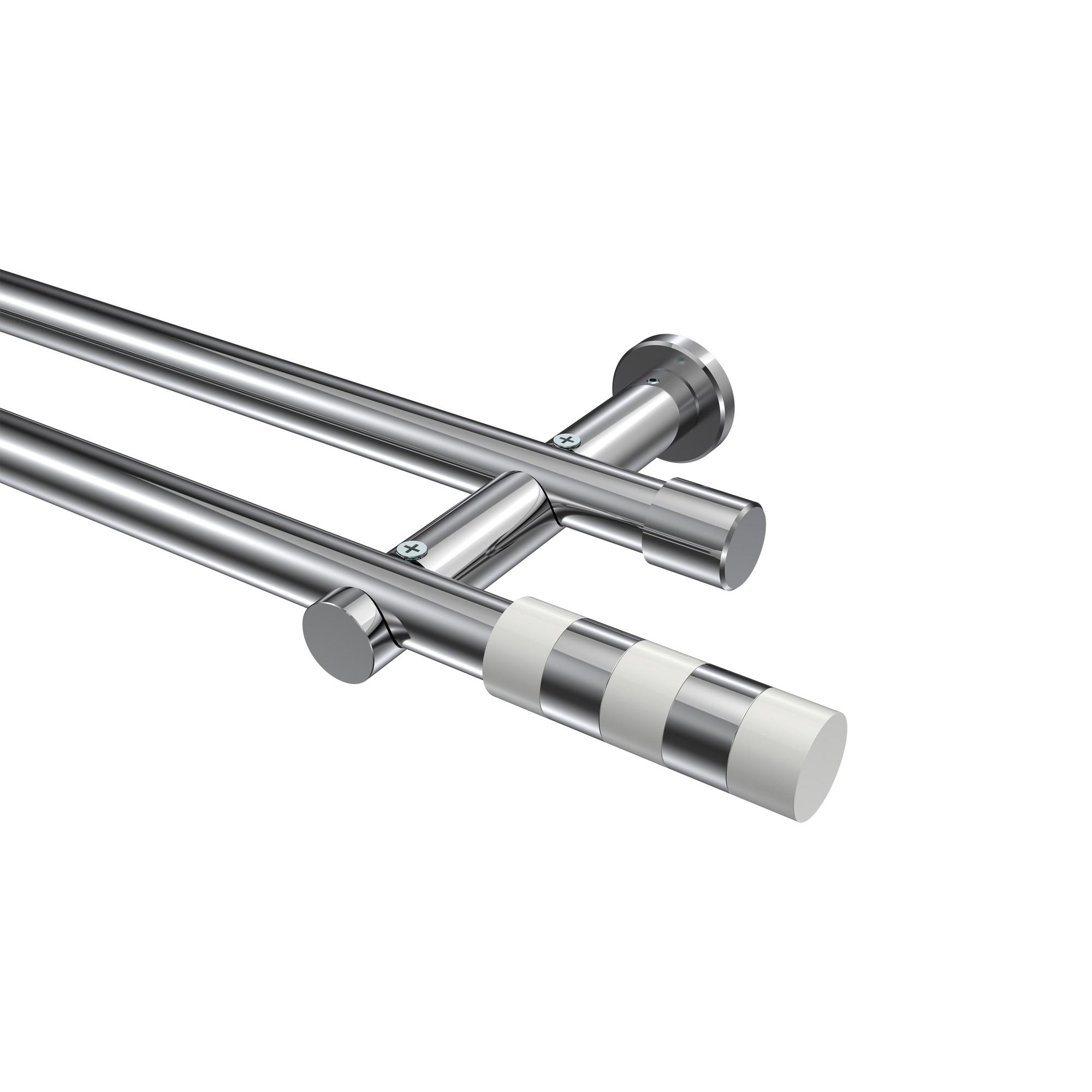 GARDINENSTANGE Platon Mavell 180 cm, 2-läufig (ohne Ringe), 20 mm Ø Chrom - Chromfarben/Weiß, Metall (180cm) - INTERDECO