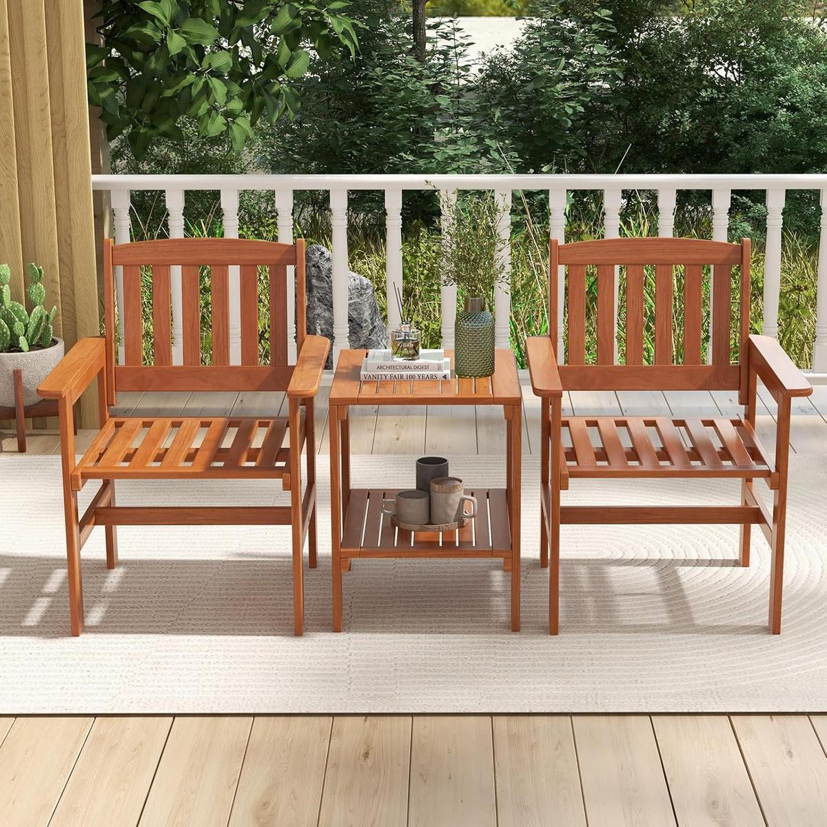 GARTENBANK Natur(3-teilig) - Naturfarben, Holz - COSTWAY
