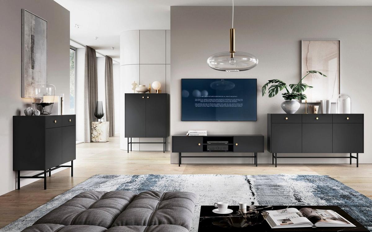 SIDEBOARD Divenos Schwarz 155 cm - Goldfarben/Schwarz, Holzwerkstoff/Metall (155/89.4/39cm) - Selsey