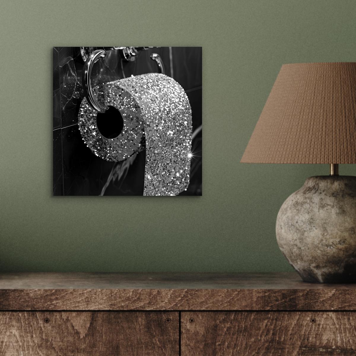 METALLBILD WC - Toilettenpapier - Schwarz und weiß - Glitter 20x20 cm - Silberfarben, Metall (20/20cm) - MuchoWow