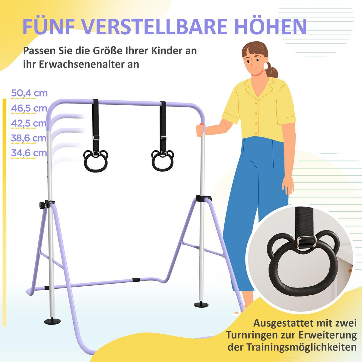 KINDERTURNSTANGE Stahl Violett - Violett, Metall (105/128/148cm) - HOMCOM