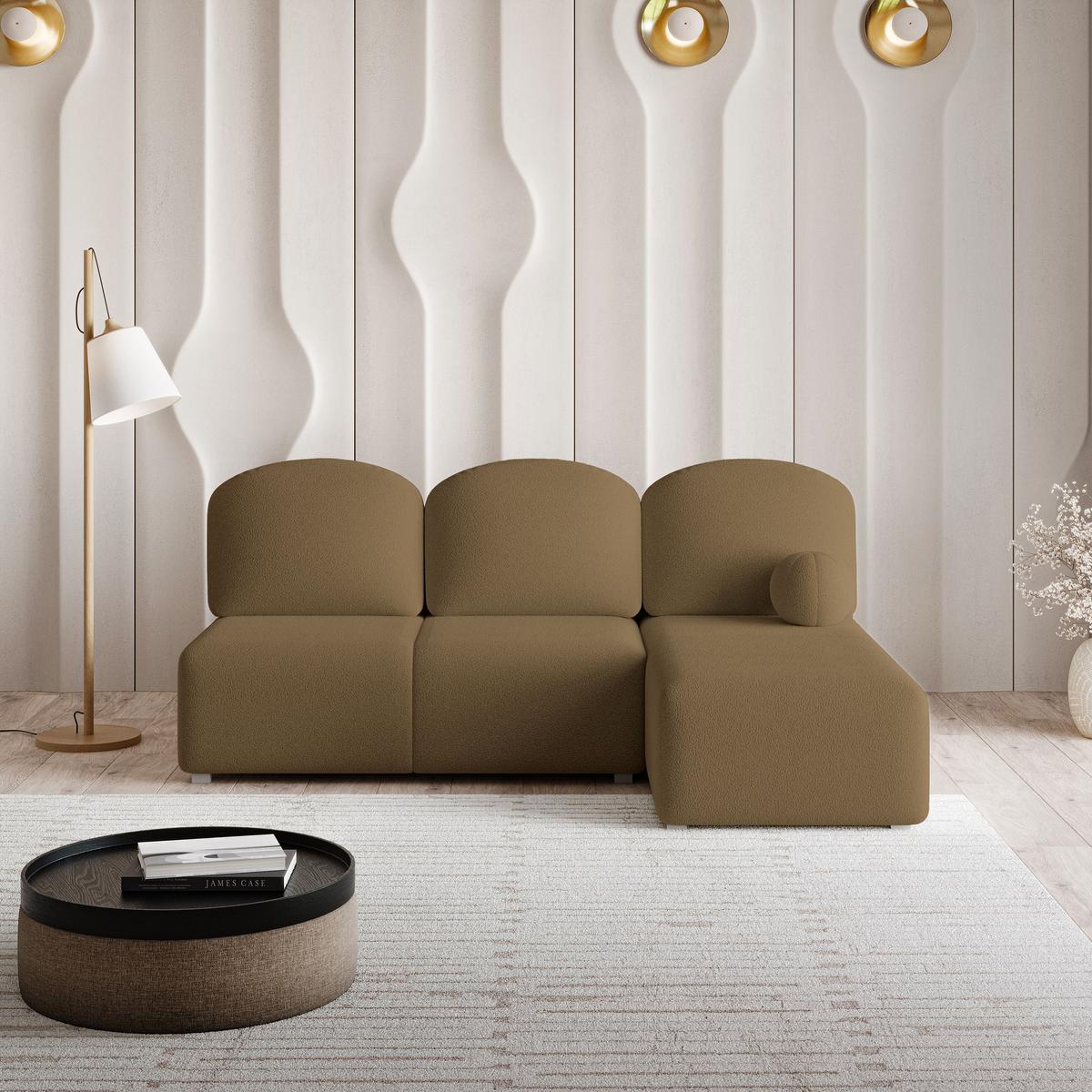 ECKSOFA TRAMA Orange Boucle-Stoff mit Schlaffunktion - Orange, Holz (200/143cm) - MASSENO