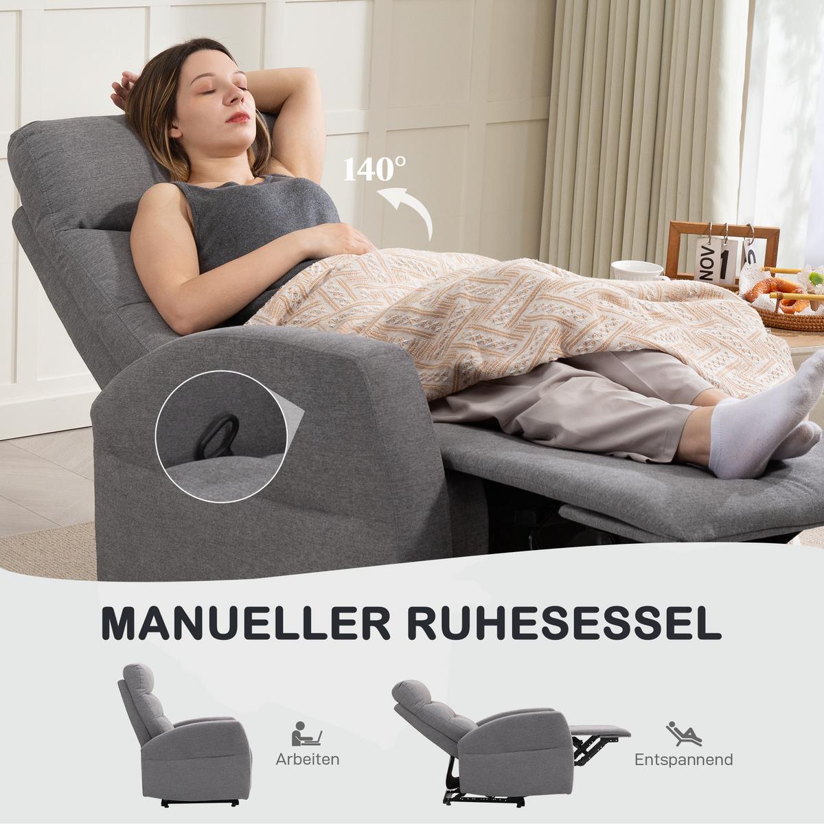 RELAXSESSEL, Fernsehsessel mit Liegefunktion, Gepolstert TV-Sessel mit Fußteil - Dunkelgrau, Kunststoff (76/103/93cm) - HOMCOM