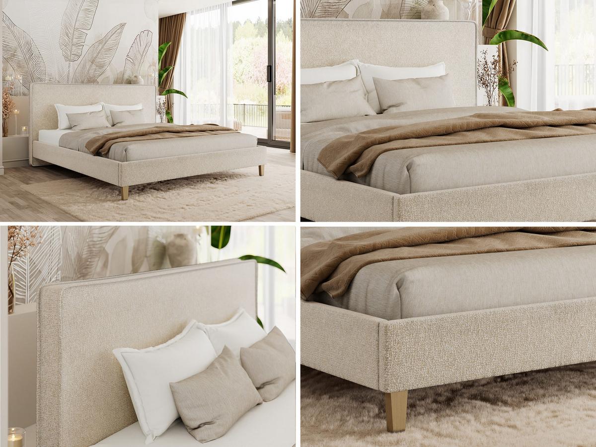 POLSTERBETT LUMARO CLASSIC 140/200 - Creme Stukture - Matratze Multipocket - Creme/Kernbuche, Holz/Textil (140/200cm) - MKS