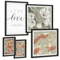 BILDER SET 5er Set - 50x50 cm & 20x30 cm & 40x60 cm Schwarzer Rahmen - Boho-Pflanzenmuster - Schwarz, Kunststoff (40/60cm) - TULUP