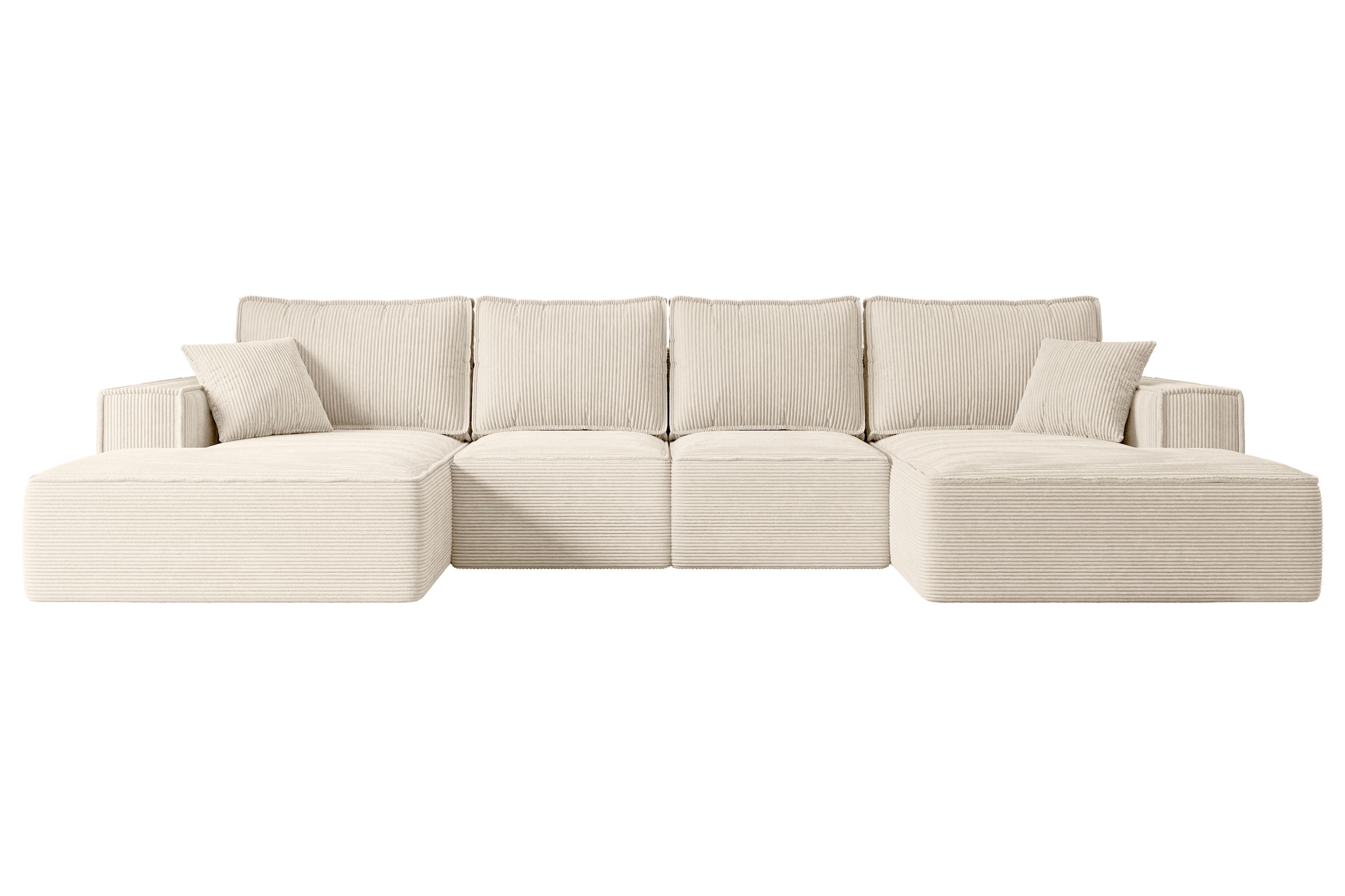 WOHNLANDSCHAFT mit Schlaffunktion und Bettkasten SIERRA-U-S - 349x161x87 cm Beige Cord - Beige/Schwarz, Holzwerkstoff/Kunststoff (349/87/161cm) - ALTDECOR