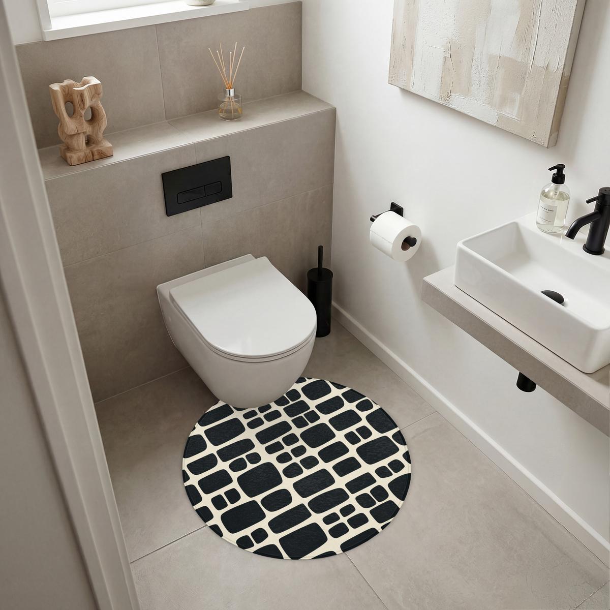 BADEMATTE Modern - Bio - Schwarz Badvorleger 70x70 cm - Anthrazit, Textil (70/70cm) - OnlyWow