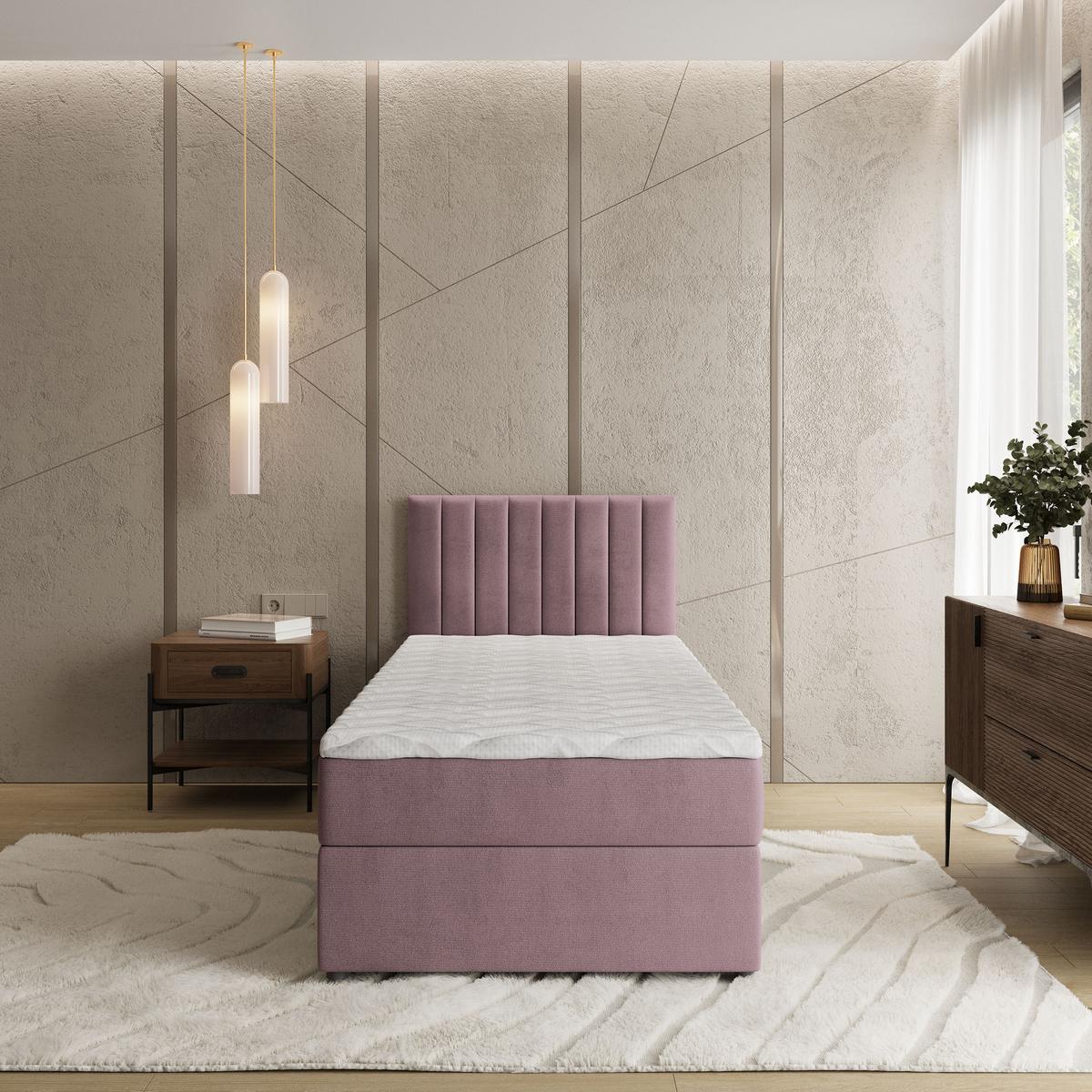 BOXBETT BRESEL 90 90x200 cm mit Matratze und Topper, H2+H3 - Rosa - Rosa, Holz (90/200cm) - MASSENO