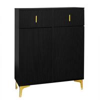 SCHWARZES Sideboard mit Struktur und goldenen Details SHEZA - Schwarz, Holzwerkstoff/Metall (45/101/54cm) - Urban Meuble