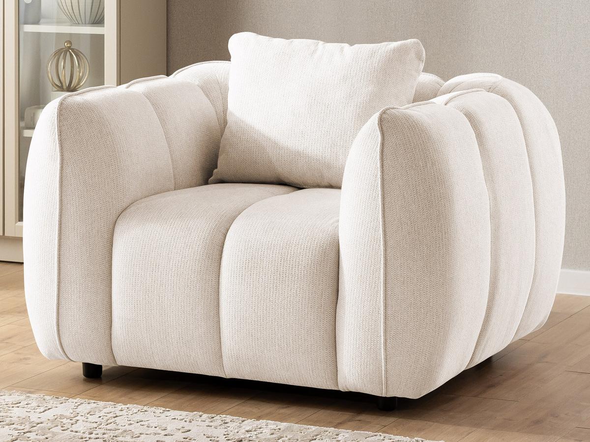 SITZGARNITUR 2+1 Nubira in tief gesteppter Bubble-Optik aus weichem Creme Strukturstoff im modernen Design - Creme/Schwarz, Holz/Kunststoff (172/69/89cm) - S-Style Möbel