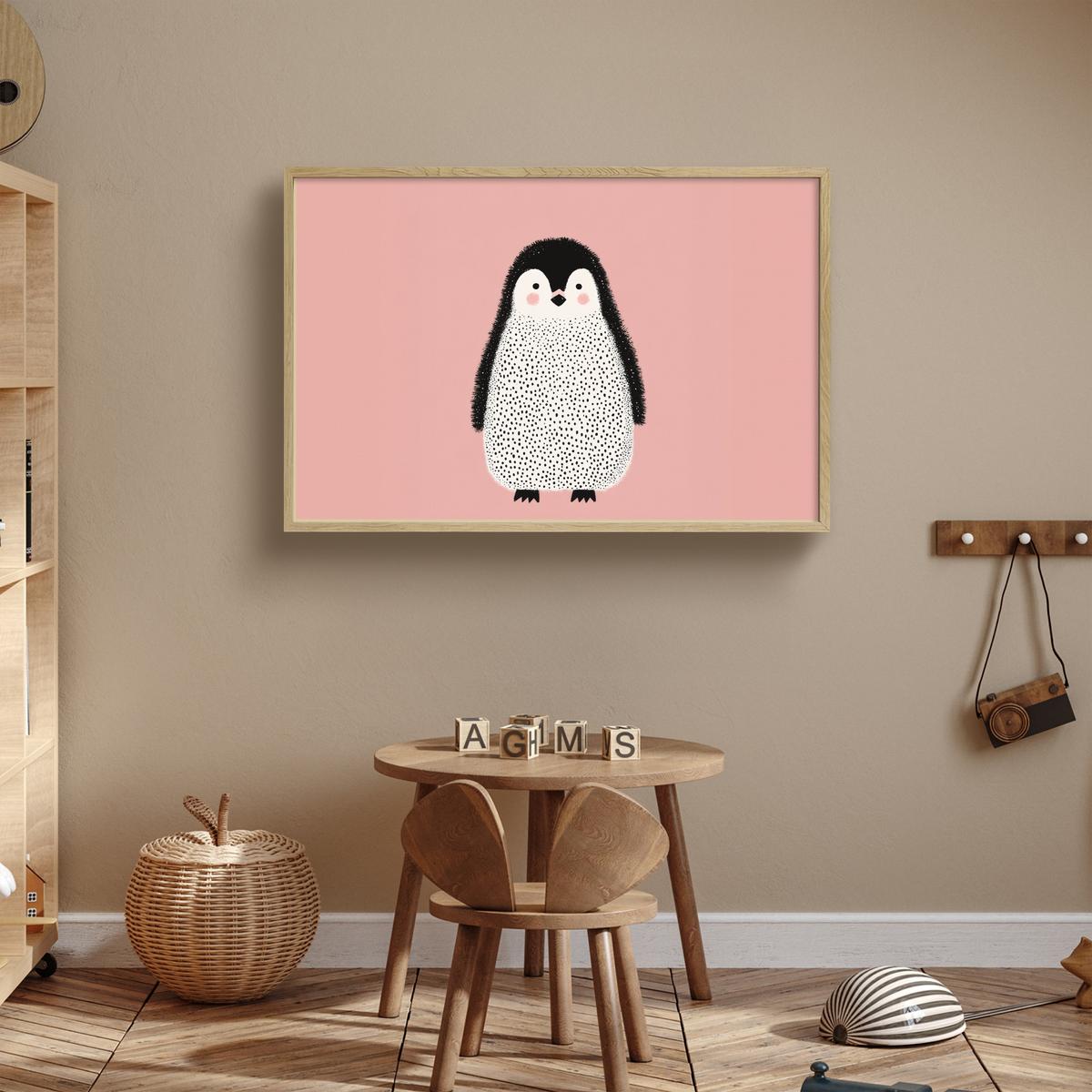 WANDLEUCHTE MIT AKKU Pinguin - Punkte - Minimalistisch - Rosa 90x60 cm - Rosa, Holzwerkstoff (90/60/8cm) - OnlyWow
