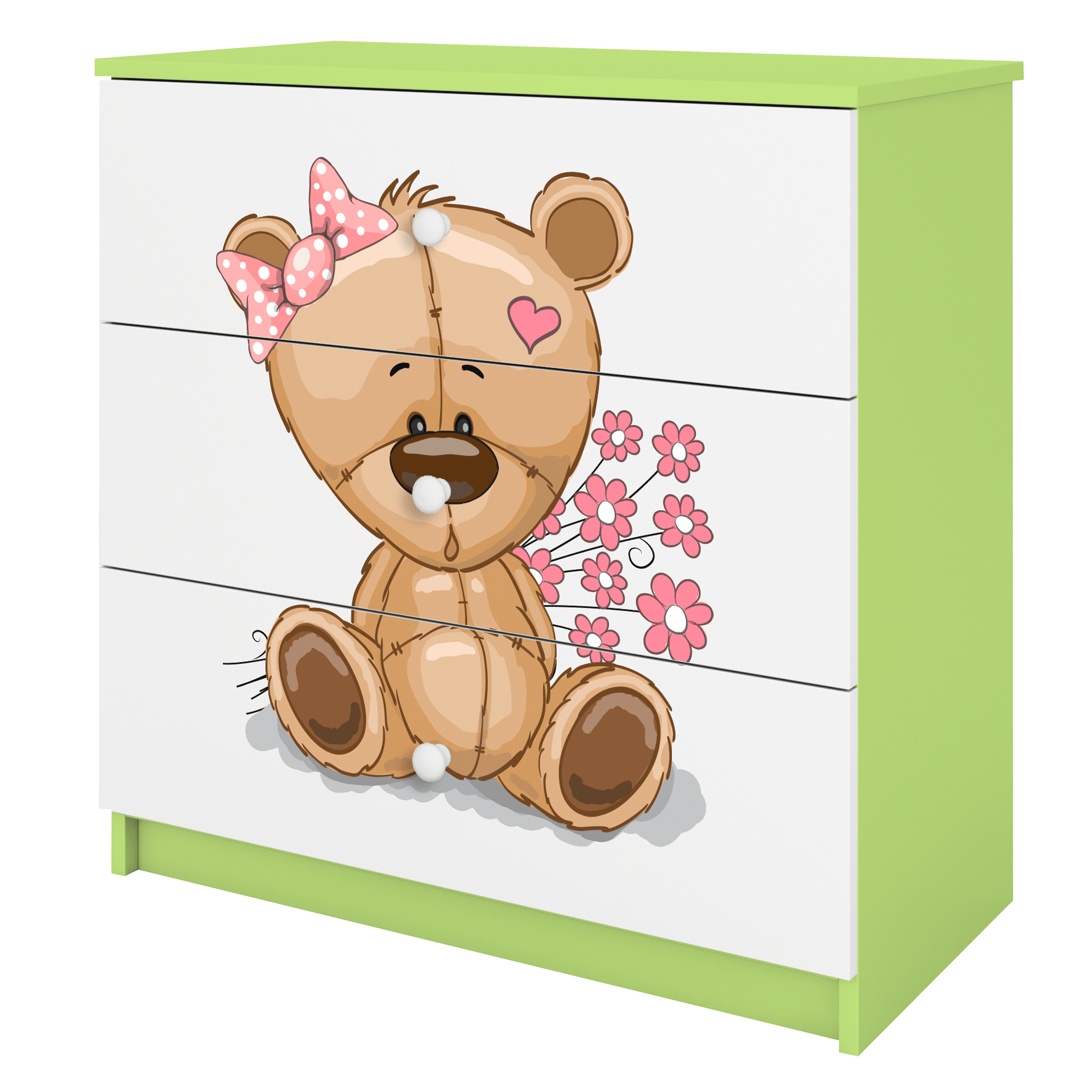 KOMMODE Babydreams Teddybär Blumen 81/81/41 - Grün, Holzwerkstoff (81/81/41cm) - RAUMHIRSCH FURNITURE