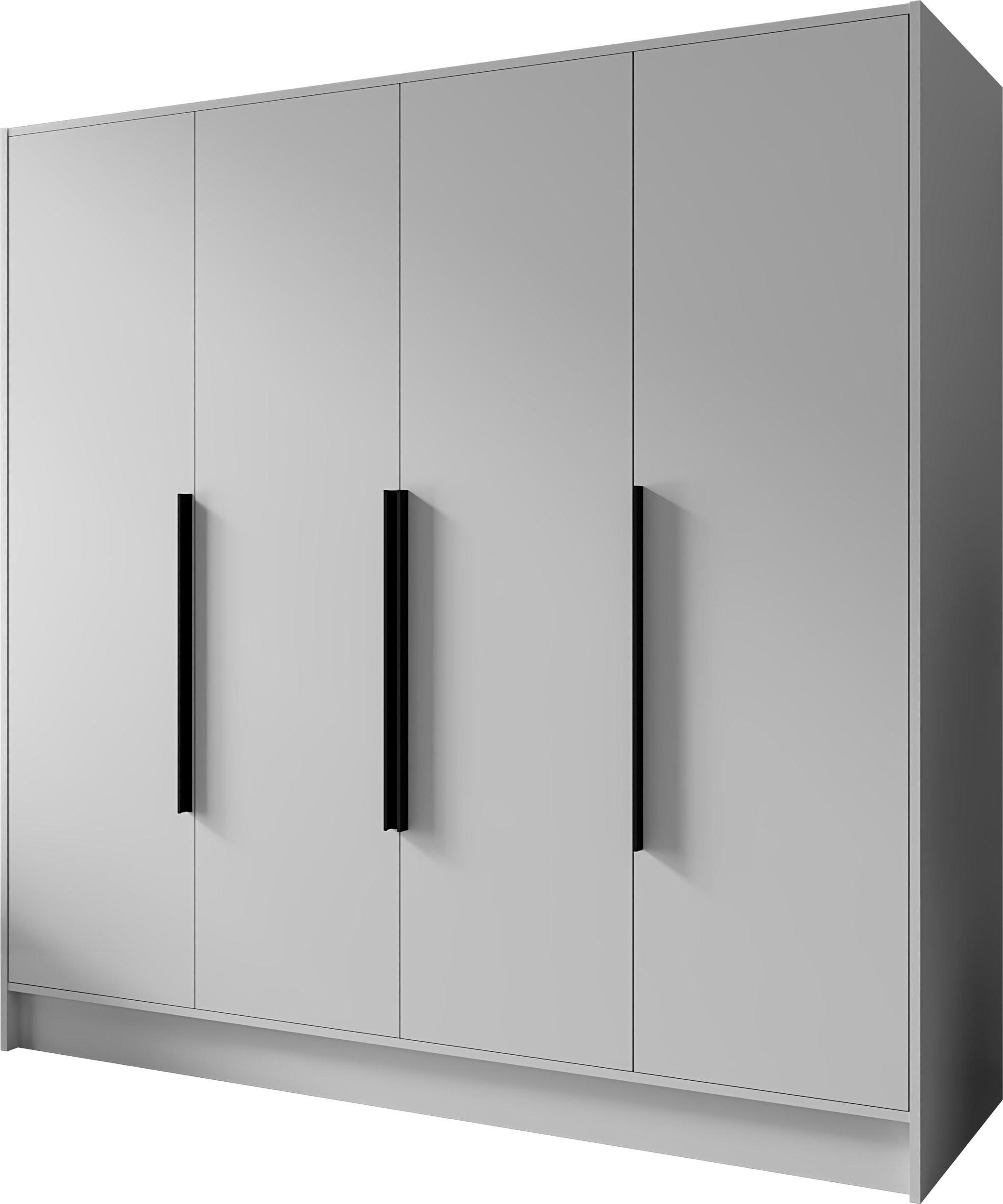 KLEIDERSCHRANK Mono Bis im Skandi-Stil, Drehtüren mit Schwarze Metallgriffe, Weiß 200/200/51 cm - Schwarz/Weiß, Holzwerkstoff (200/200/51cm) - WFL GROUP