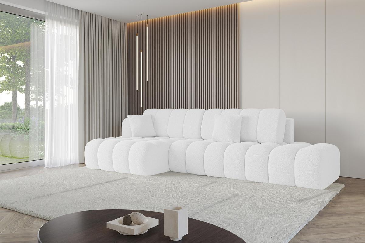 ECKSOFA mit Schlaffunktion Ottomane Links OLEA-L2 321x164x75 Weiß Bouclé - Schwarz/Weiß, Holzwerkstoff/Kunststoff (321/164cm) - ALTDECOR