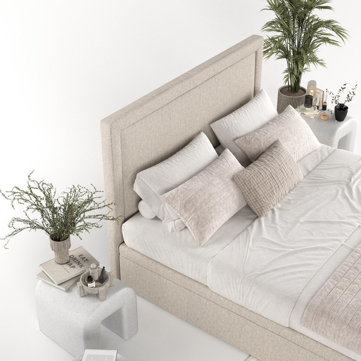 POLSTERBETT Salma mit Stauraum 200/200 cm Hellbeige im Megan Stoff - Sandfarben/Schwarz, Holz/Holzwerkstoff (200/200cm) - AltaBeds