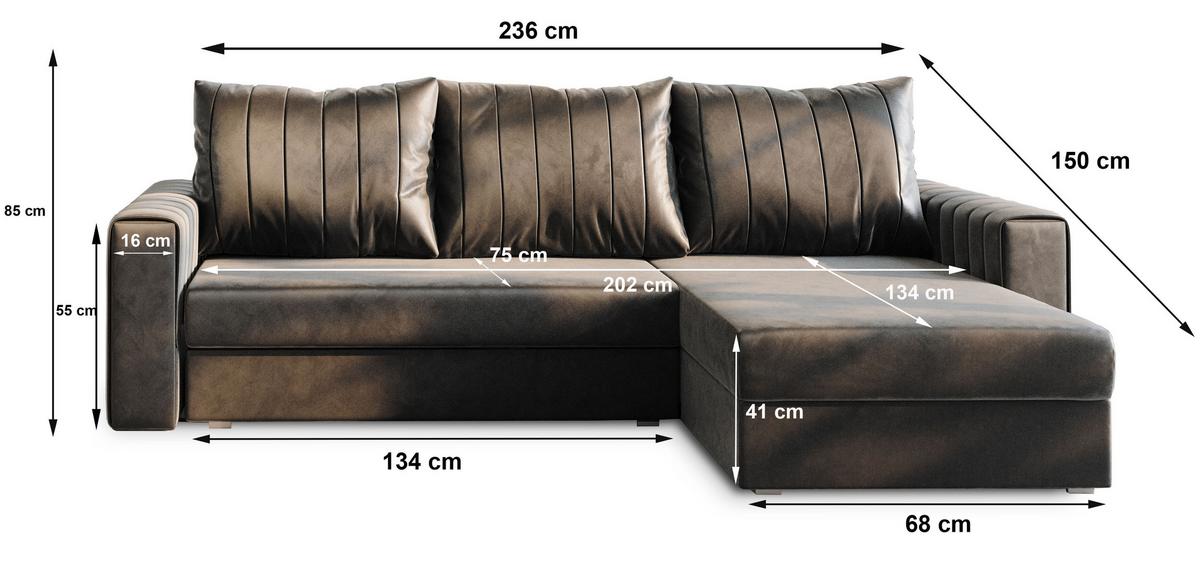 ECKSOFA CARL Blau Plüsch-Stoff mit Schlaffunktion - Blau/Grau, Holz/Kunststoff (236/150cm) - MASSENO