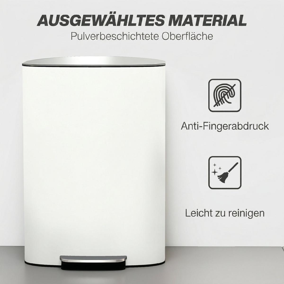 KÜCHEN-MÜLLEIMER Edelstahl Cremeweiß - Creme, Metall (36.5/62.2/45.1cm) - HOMCOM