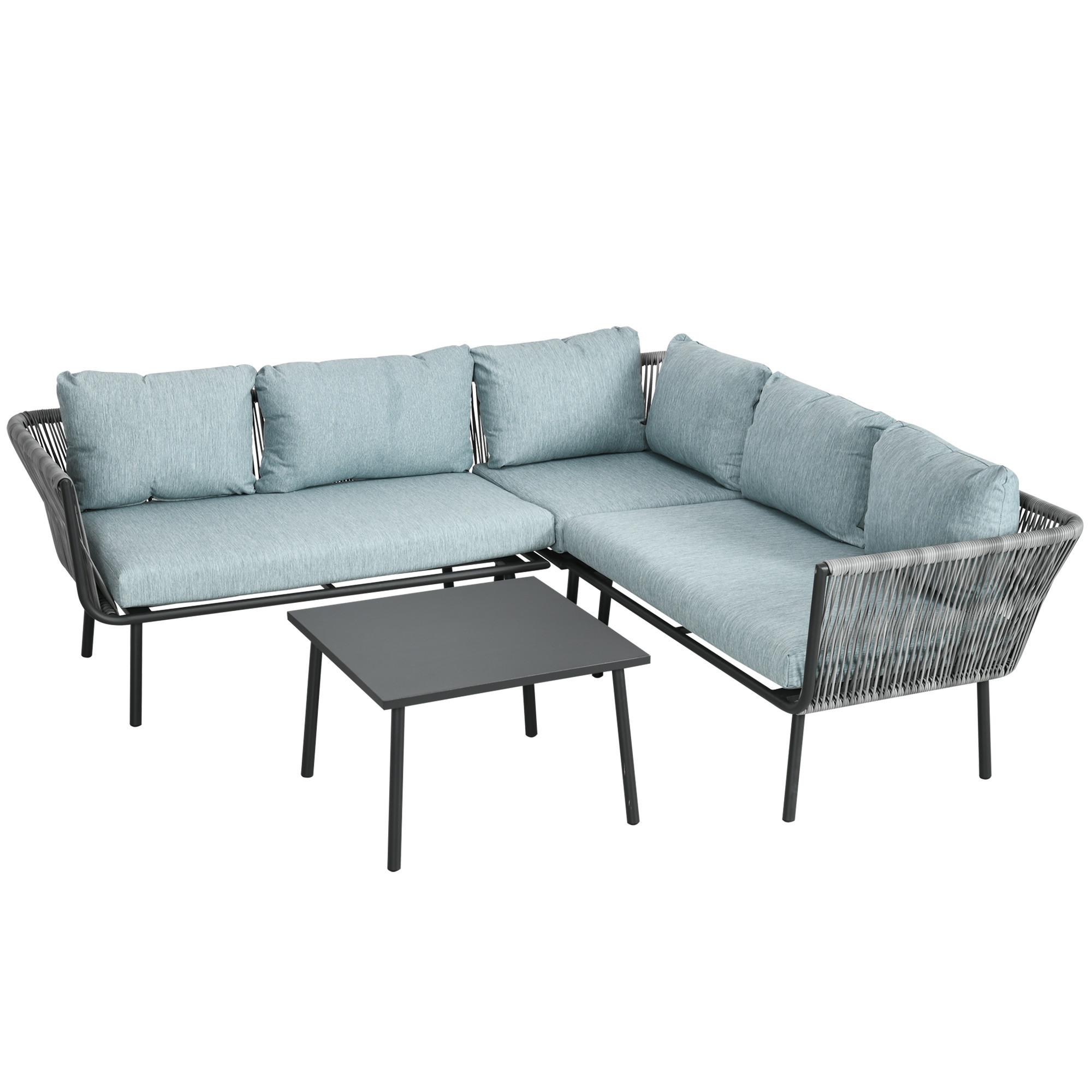 GARTENMÖBEL Set, Aluminium, Grau+Blau - Grau, Metall - Outsunny