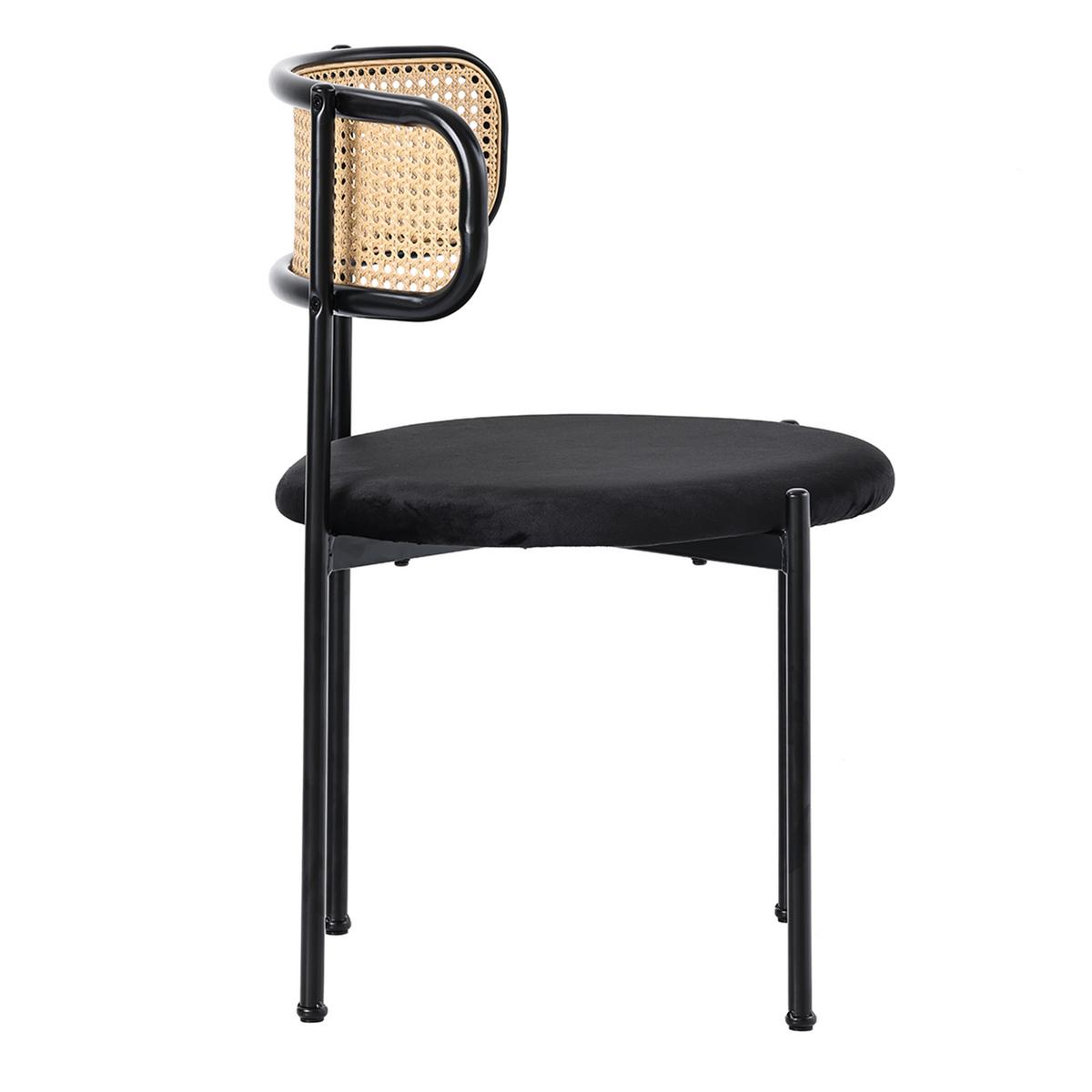 ESSZIMMERSTUHL Set 2er Schwarz Samt & Rattan Polsterstuhl mit Metallbeinen - Schwarz, Textil (51/75/51cm) - Urban Meuble