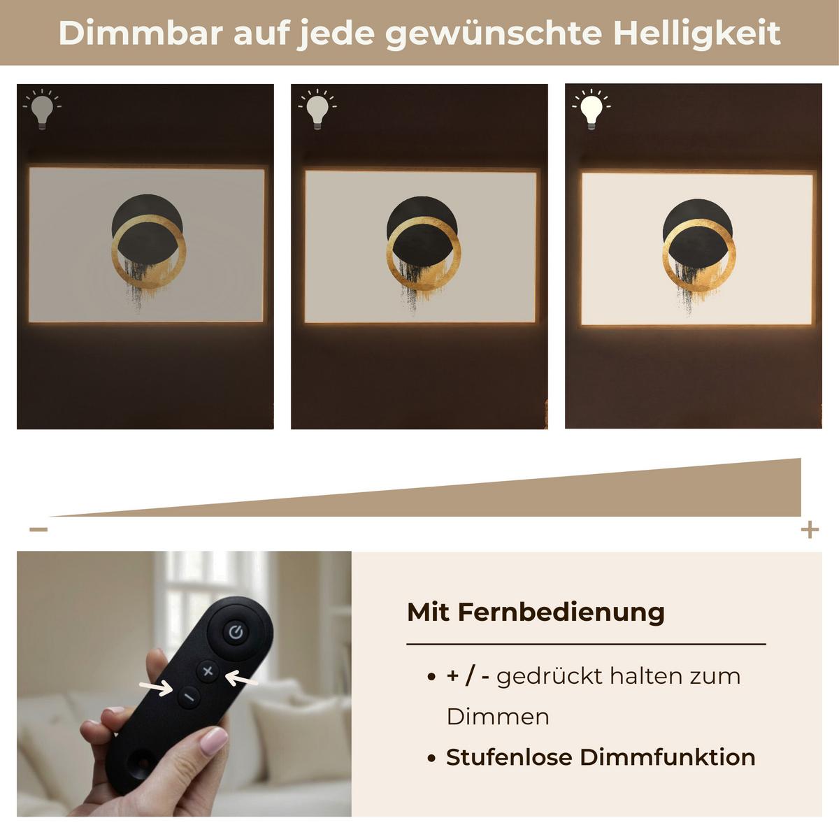 WANDLEUCHTE MIT AKKU Abstraktes Design - Schwarzer Kreis - Farbflecken 100x70 cm - Creme, Holzwerkstoff (100/70/8cm) - OnlyWow