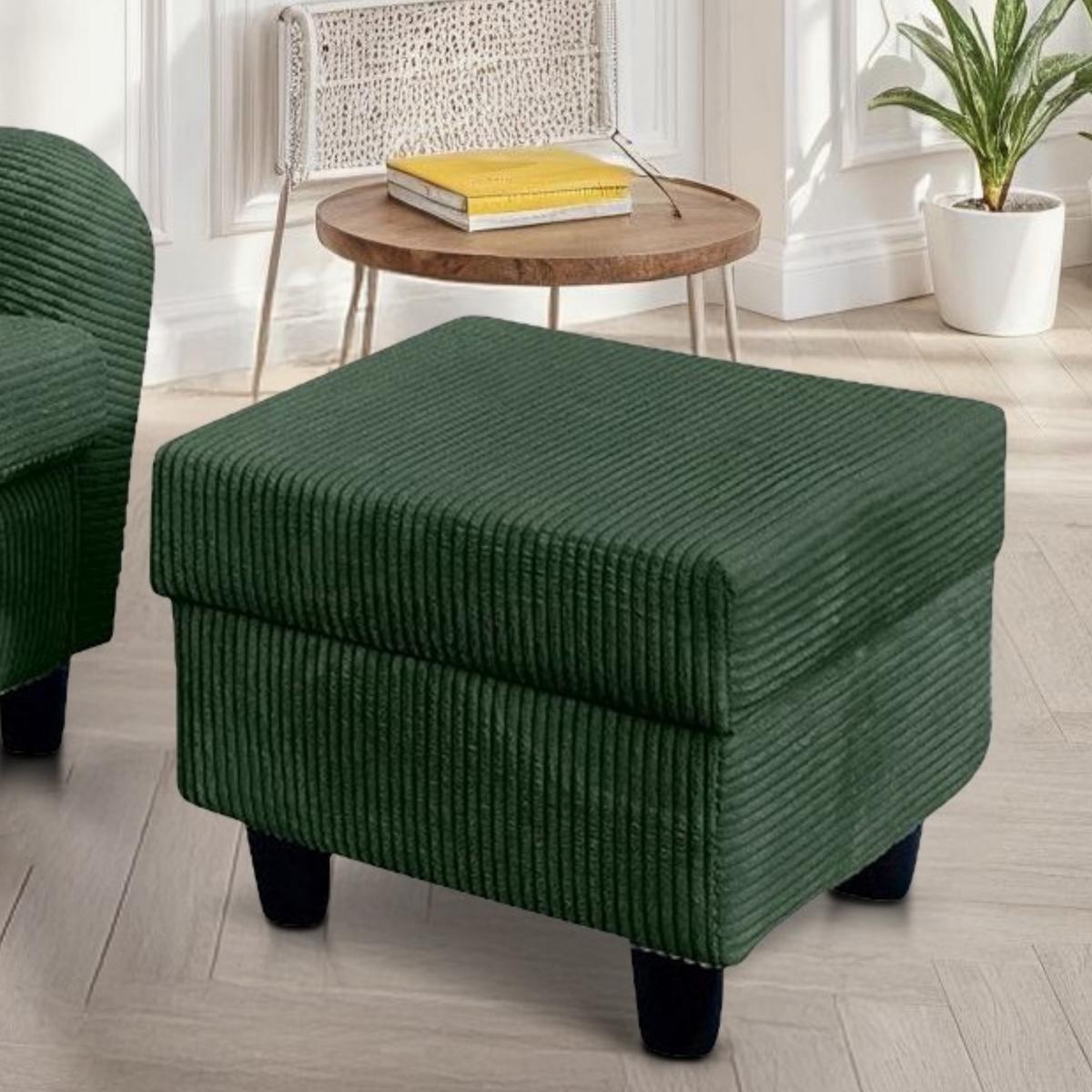 OHRENSESSEL mit HOCKER, hoher Sitzkomfort durch Wellenunterfederung B90/H98/T76 cm, Cord Grün / 18018 - Schwarz/Grün, Holz/Textil (90/98/76cm) - luma-home