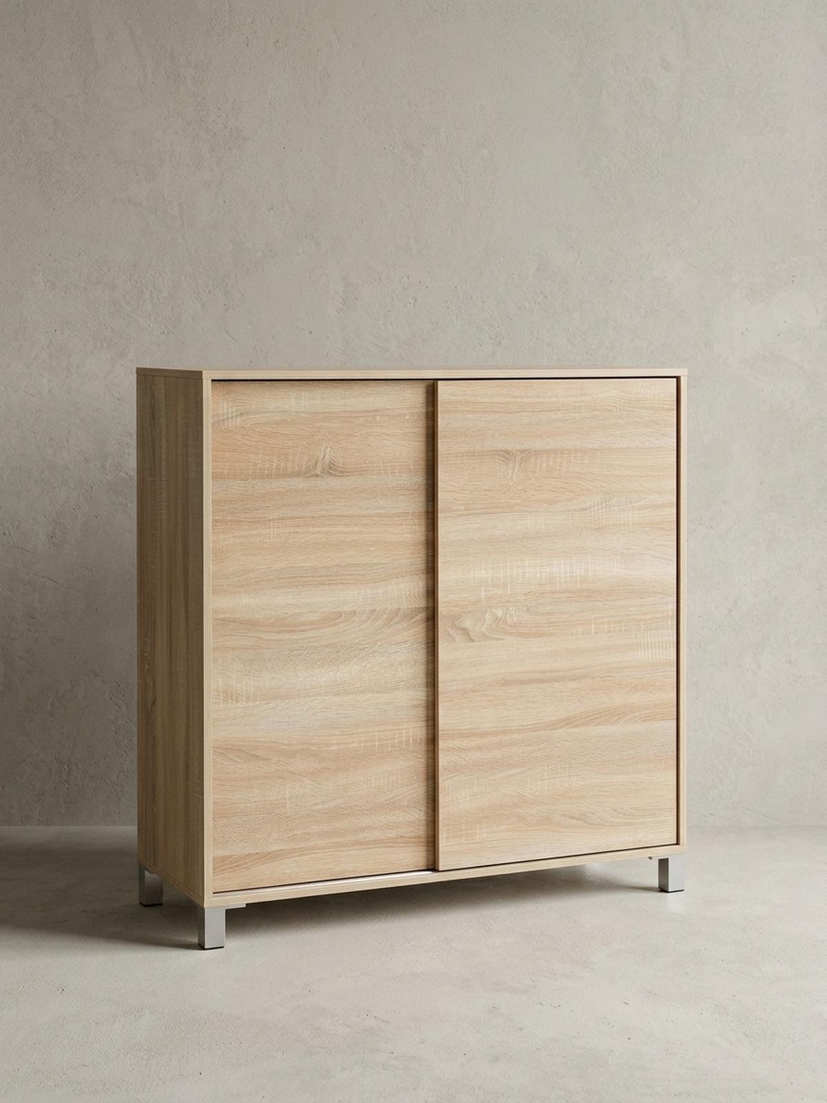 SCHUHSCHRANK Holz für 20 Paar Schuhe mit Schiebetüren, Beige 100x38x108 cm - Beige/Silberfarben, Holz/Kunststoff (100/108/38cm) - KADIMA DESIGN