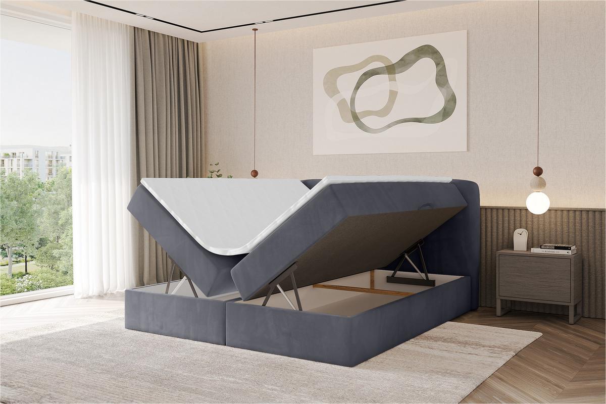 BOXBETT mit Matratze H4 - NINA - 180x200 cm - Dunkelgrau - Dunkelgrau, Holzwerkstoff (180/200cm) - ALTDECOR