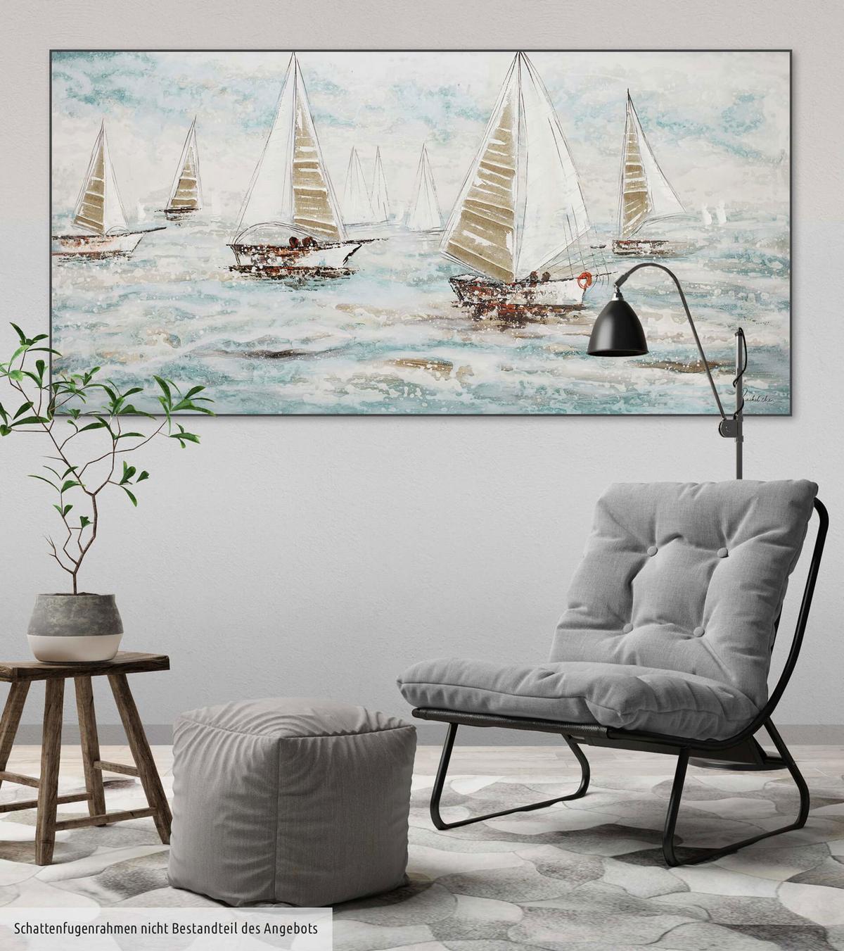 ACRYLBILD HANDGEMALT 140/70 cm - Blau/Weiß, Holz/Textil (140/70cm) - KUNSTLOFT
