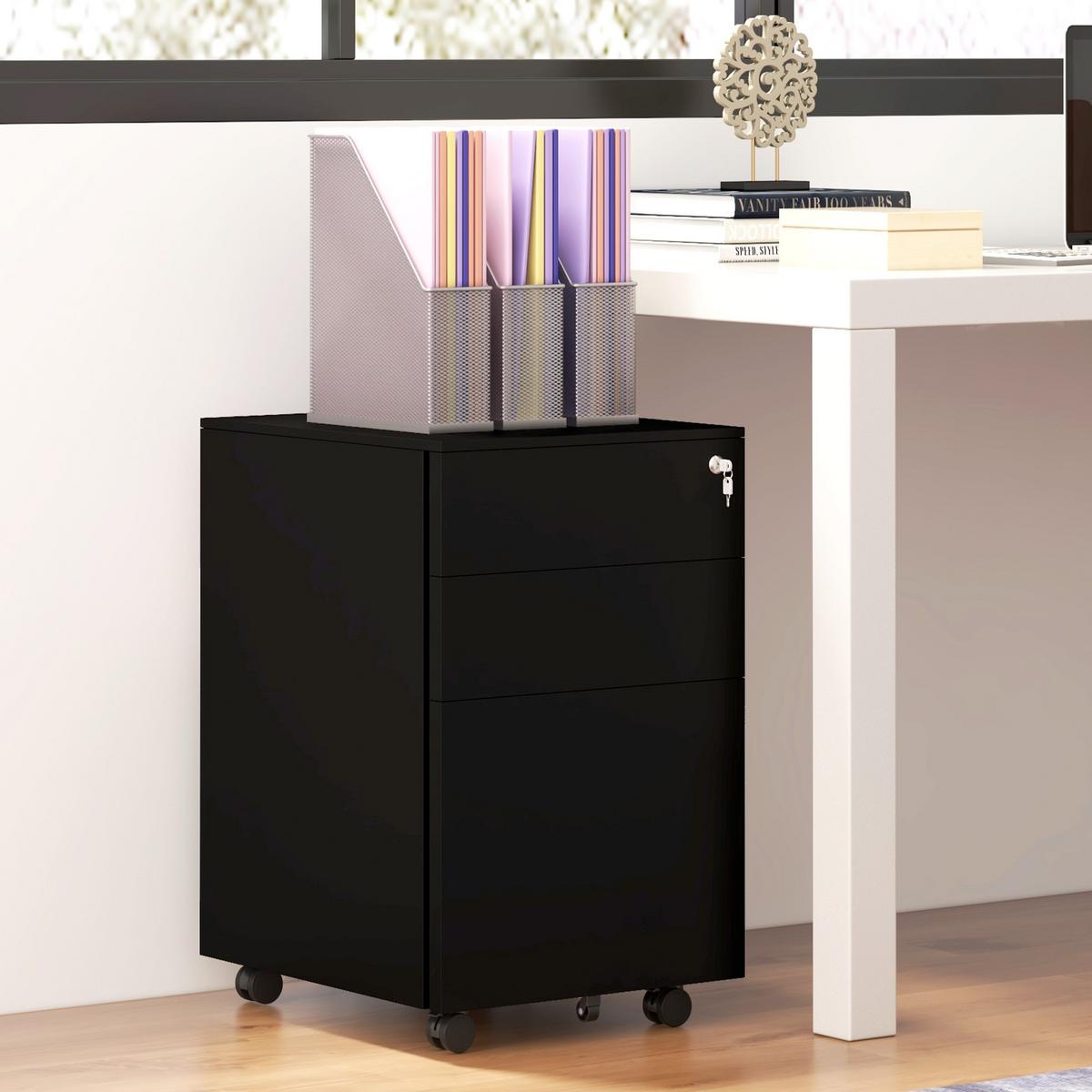 AKTENSCHRANK mit Schloss, für A4 Legal, Briefformat, Stahl - Schwarz, Metall (43.5/60/37cm) - Vinsetto