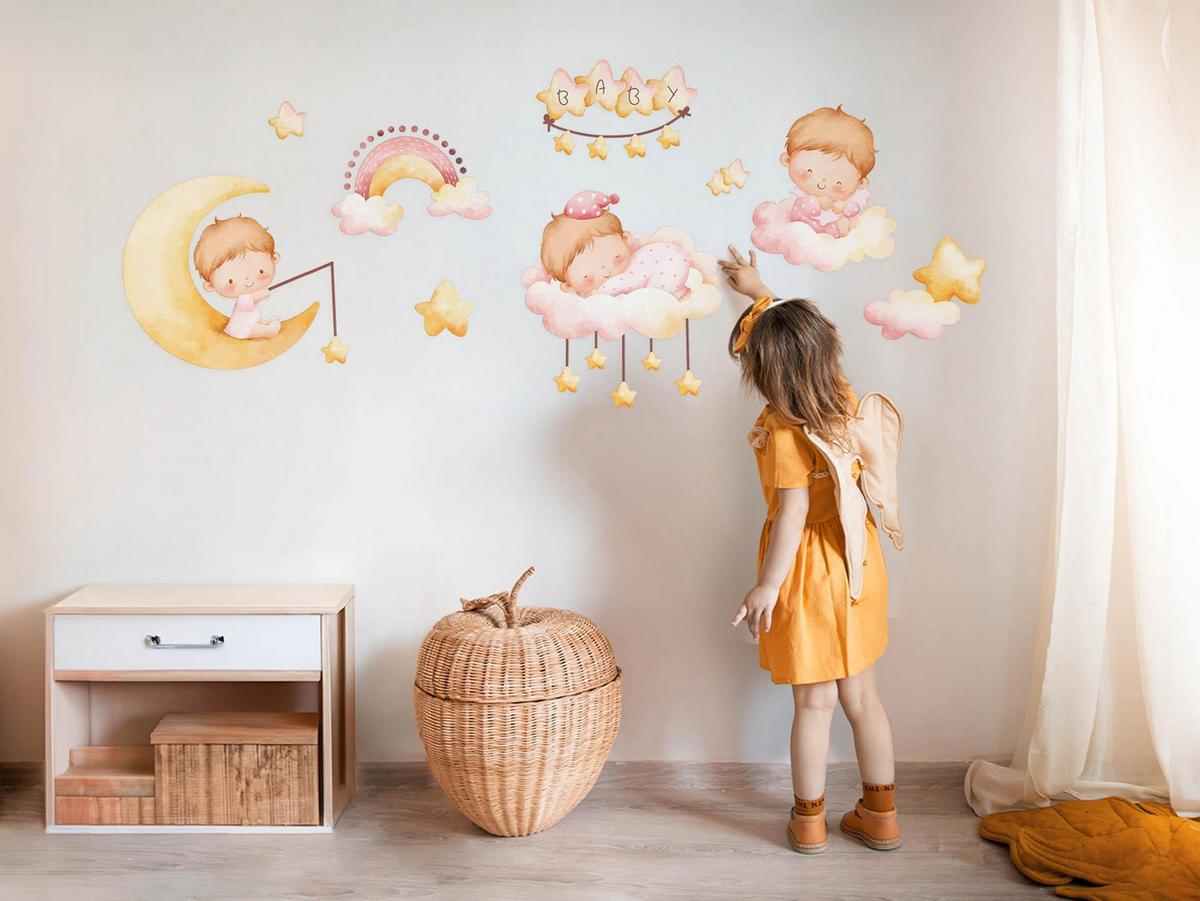 WANDAUFKLEBER 80x106cm - Babys auf den Wolken - Multicolor, Kunststoff (80/106/0.1cm) - Wallfluent