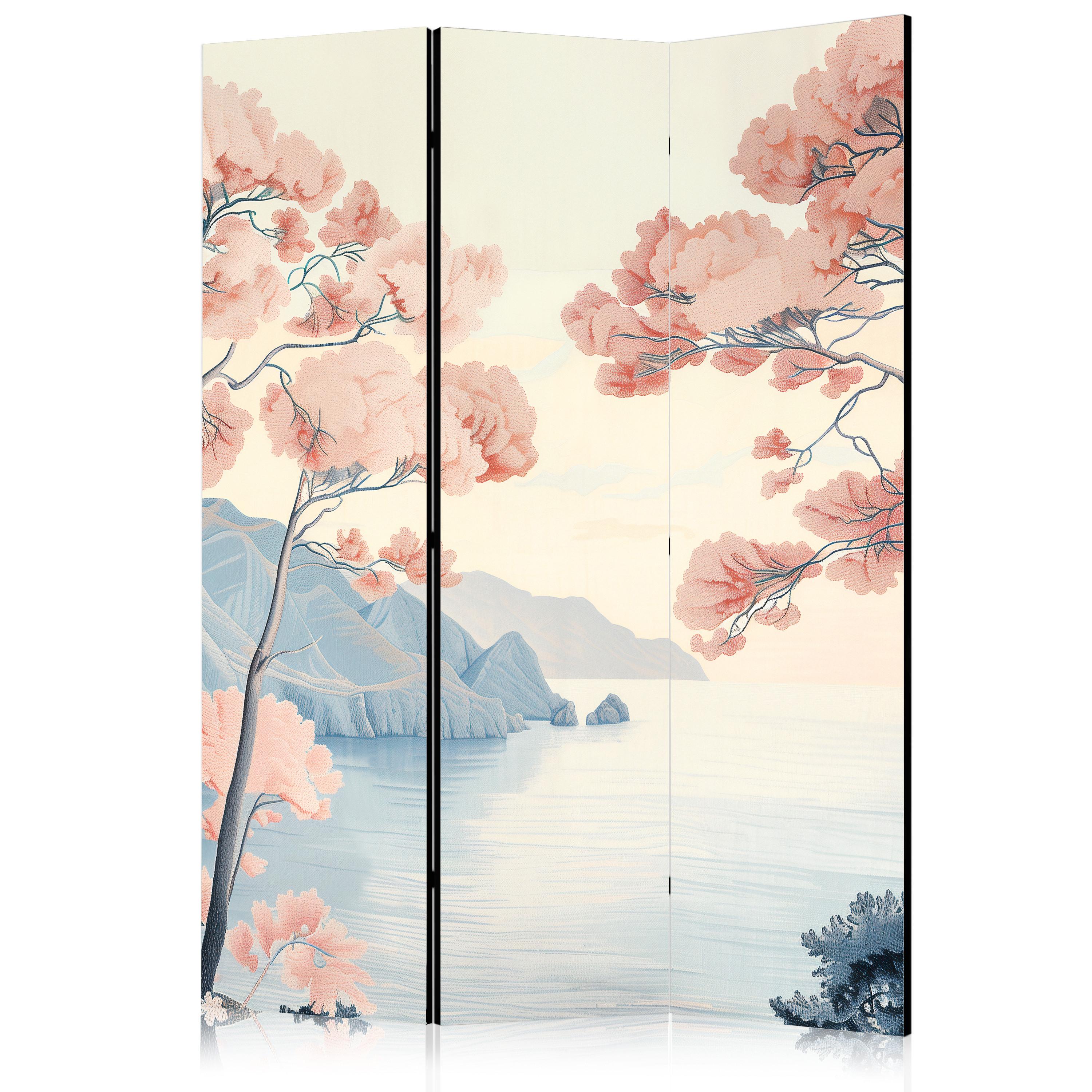 PARAVENT Akustik 3-tlg 135x172 cm Ozeanklippen Landschaft im Boho - Multicolor, Holz/Textil (135/172/3cm) - Muralo