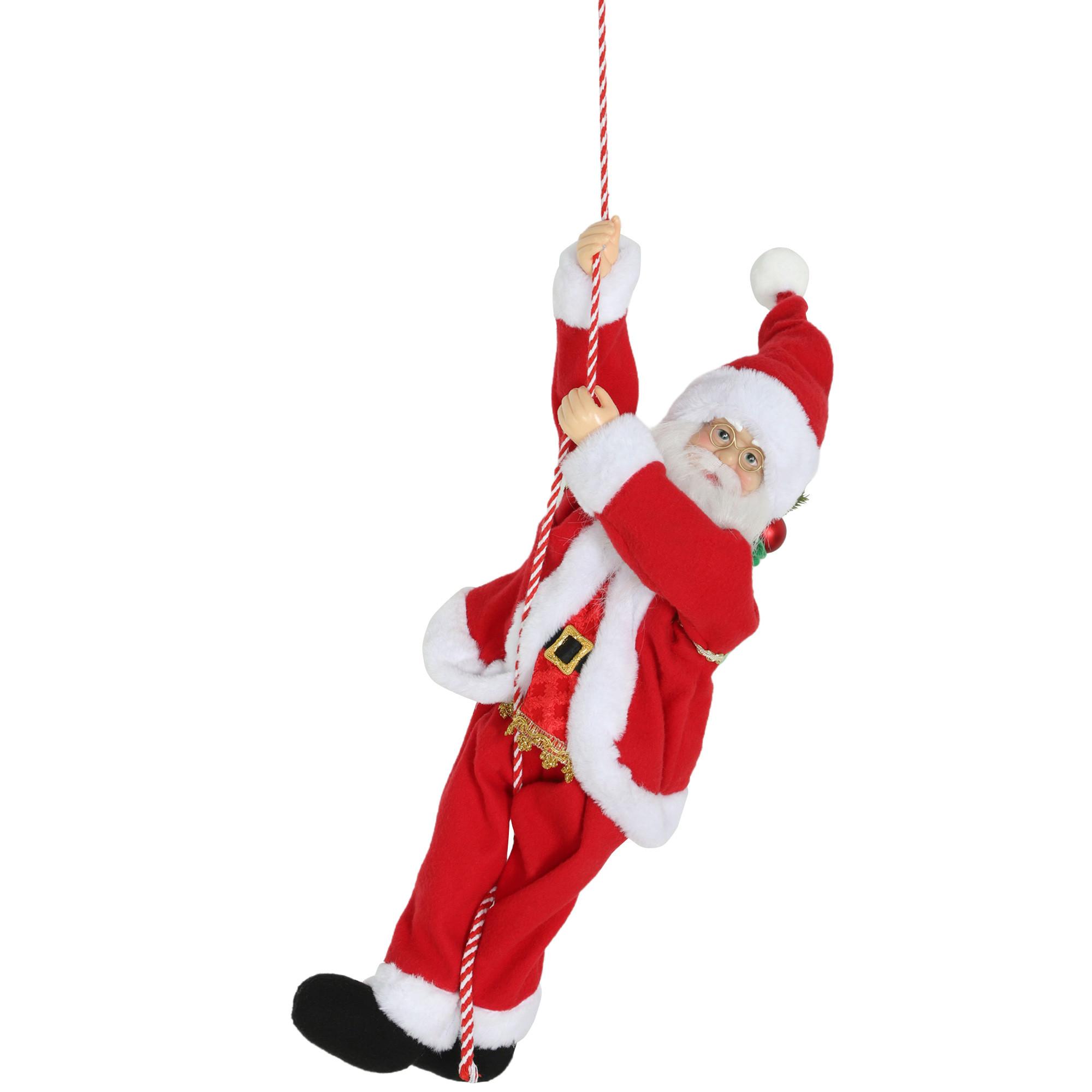 WEIHNACHTSMANN 60 cm Singend und Kletternd Weihnachtsmann mit Geschenk Seil - Rot, Textil (18/60/20cm) - HOMCOM