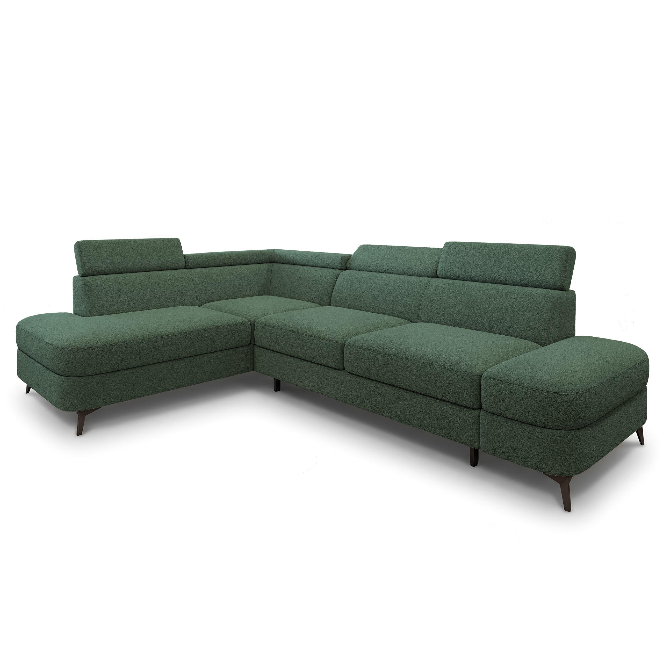 ECKSOFA AVISE Q L-S Grün Boucle-Stoff mit Schlaffunktion - Grün, Holzwerkstoff/Textil (268/195cm) - MASSENO