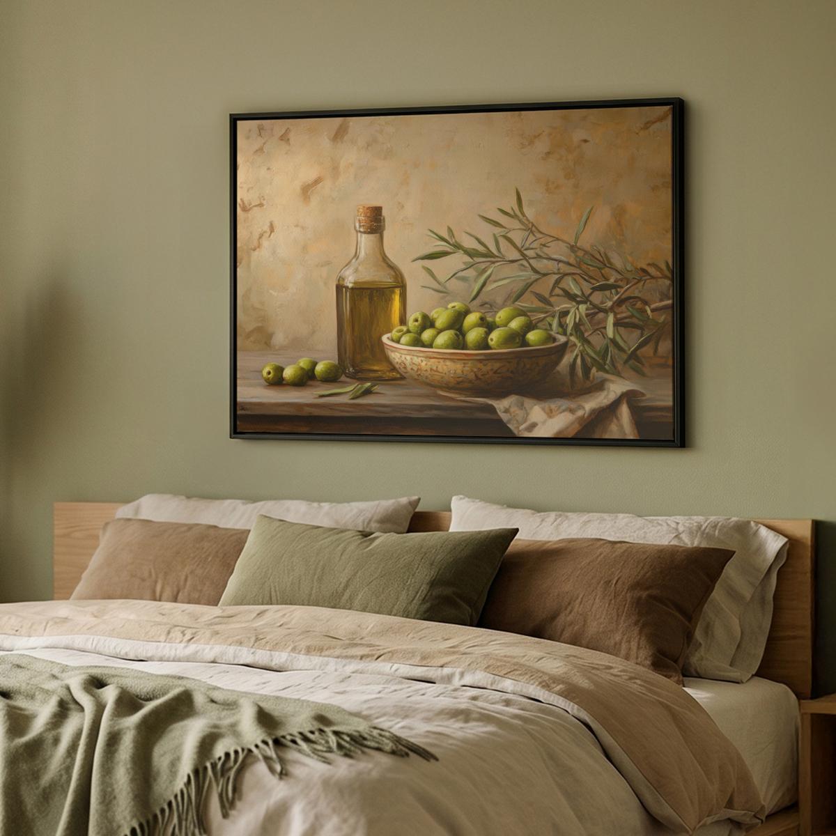 LEINWAND Bilder mit Rahmen - Oliven - Stilleben - Vintage - 100x70 - Olivgrün, Textil (100/70cm) - MuchoWow