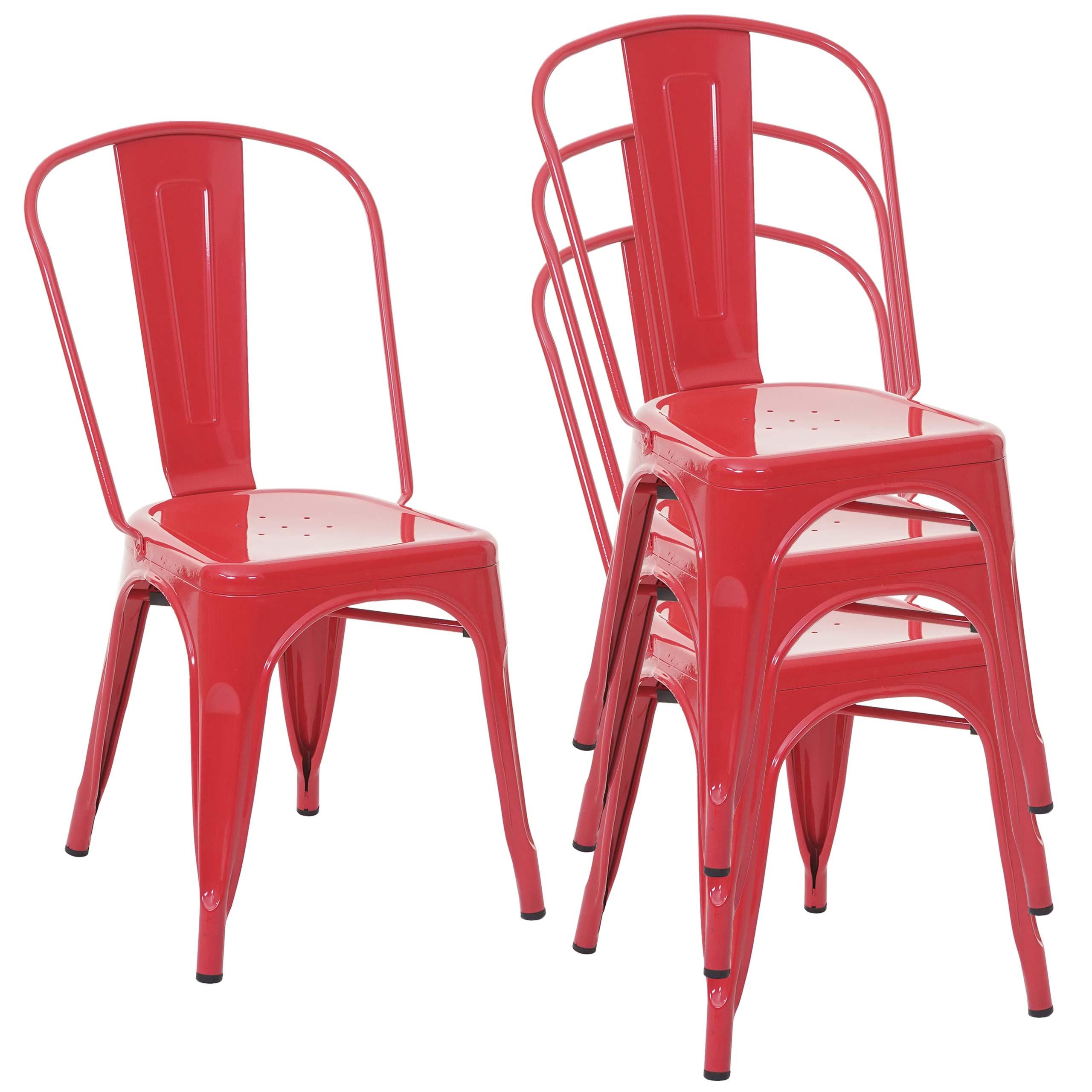 STUHL METALL Rot 4er-Set - Rot, Metall (45/87/43cm) - MCW