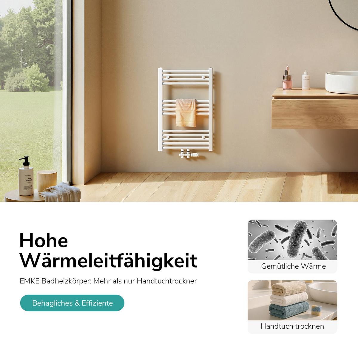 HEIZKÖRPER wasserführender Handtuchheizkörper Weiß 75/50/3 cm - Weiß, Metall (50/75/3cm) - EMKE
