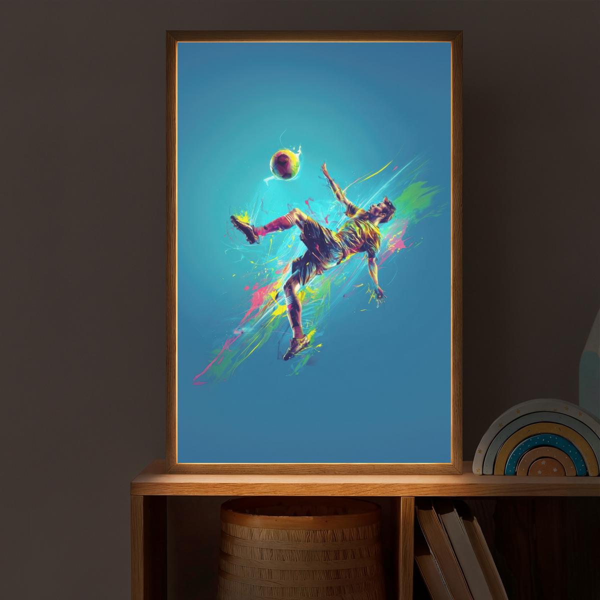 WANDLEUCHTE MIT AKKU Fußballer - Farbspritzer - Farbenfroh - Ball 40x60 cm - Blau, Holzwerkstoff (40/60/8cm) - OnlyWow