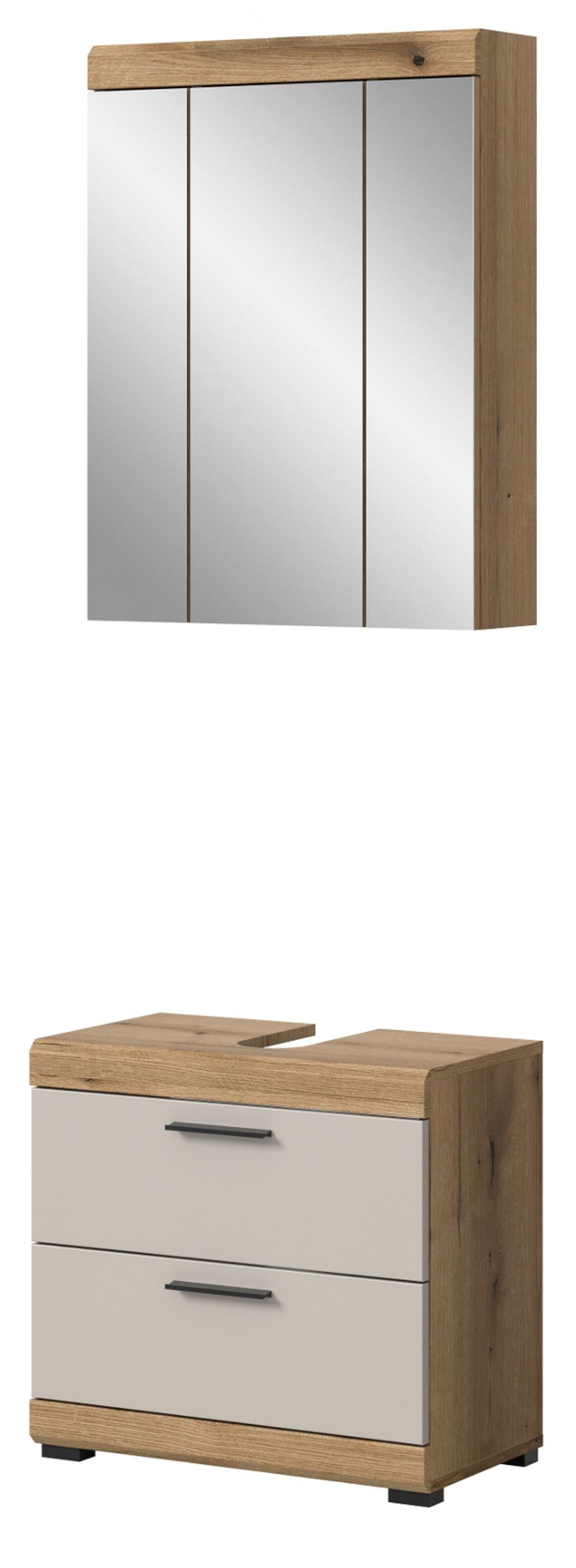 BADMÖBEL-SET Sand Kashmir, Evoke Eiche Badkombination 2-teilig 60 cm mit Schubladen - Kaschmir/Eichefarben, Glas/Holzwerkstoff (60/191/37cm) - Inn.Furn