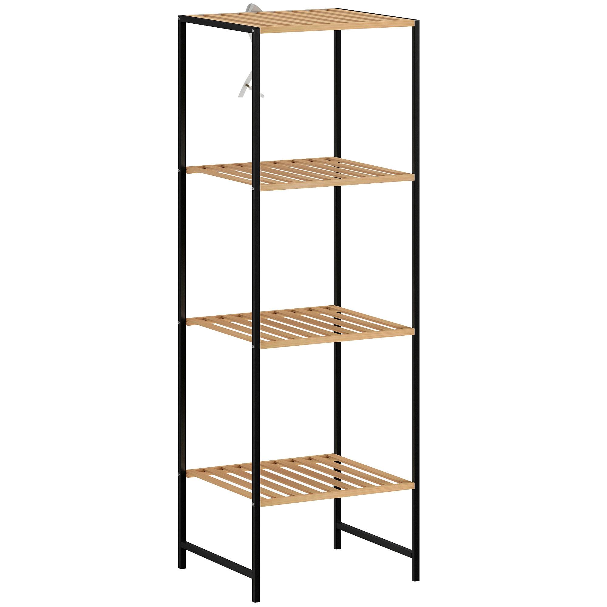 STANDREGAL mit 4 Ablagen aus Bambus und Stahl - Schwarz/Naturfarben, Metall (33/110/36.5cm) - HOMCOM