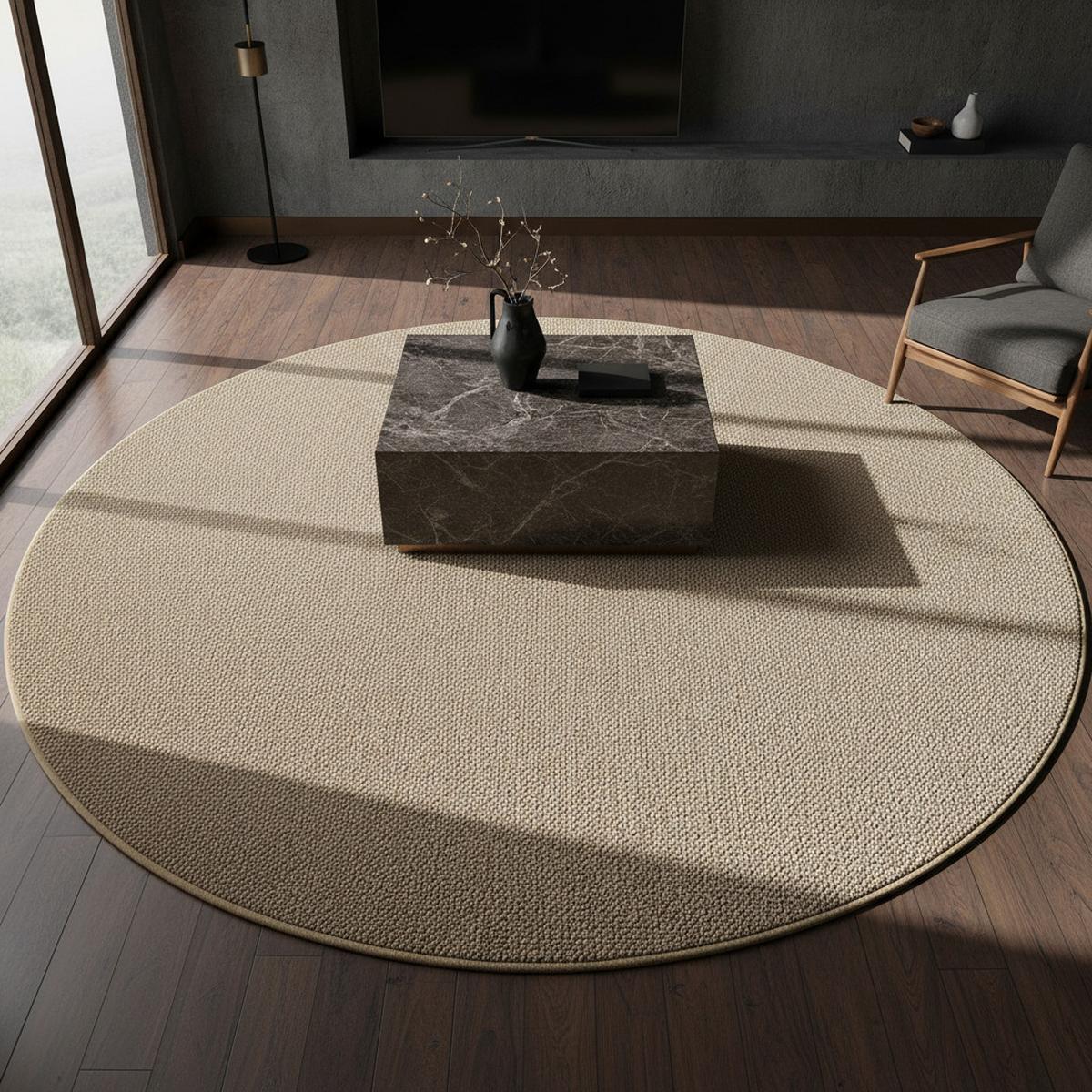 TEPPICH Flachgewebe CIMA in Beige, einfarbig, Ø 200 cm - Beige, Textil (200/200cm) - KADIMA DESIGN