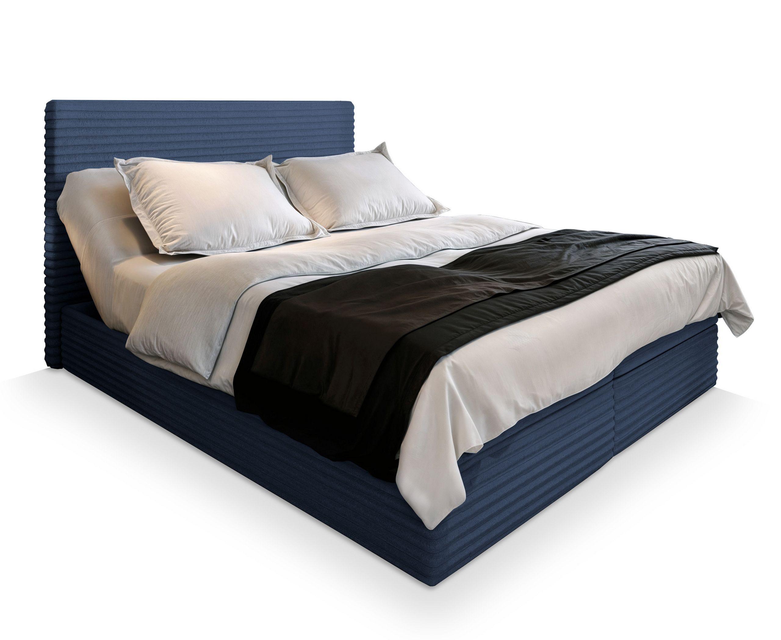 BOXBETT MILARA 140x200 cm mit Matratze und Topper - Blau - Blau, Holz (140/200cm) - MASSENO