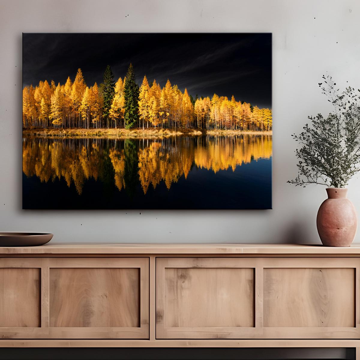 WANDBILD landschaft wald natur golden - Gelb, Textil (60/40cm) - Feeby