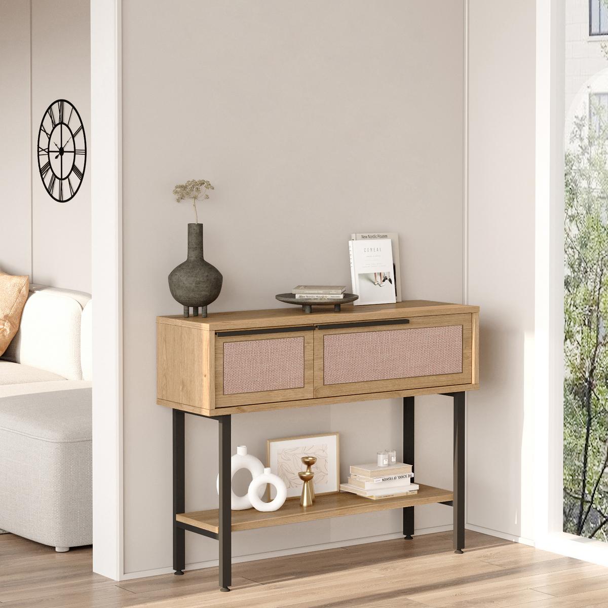 FLURTISCH Kvænangen - Eichefarben/Schwarz, Holzwerkstoff/Metall (100/29.5/76cm) - [en.casa]