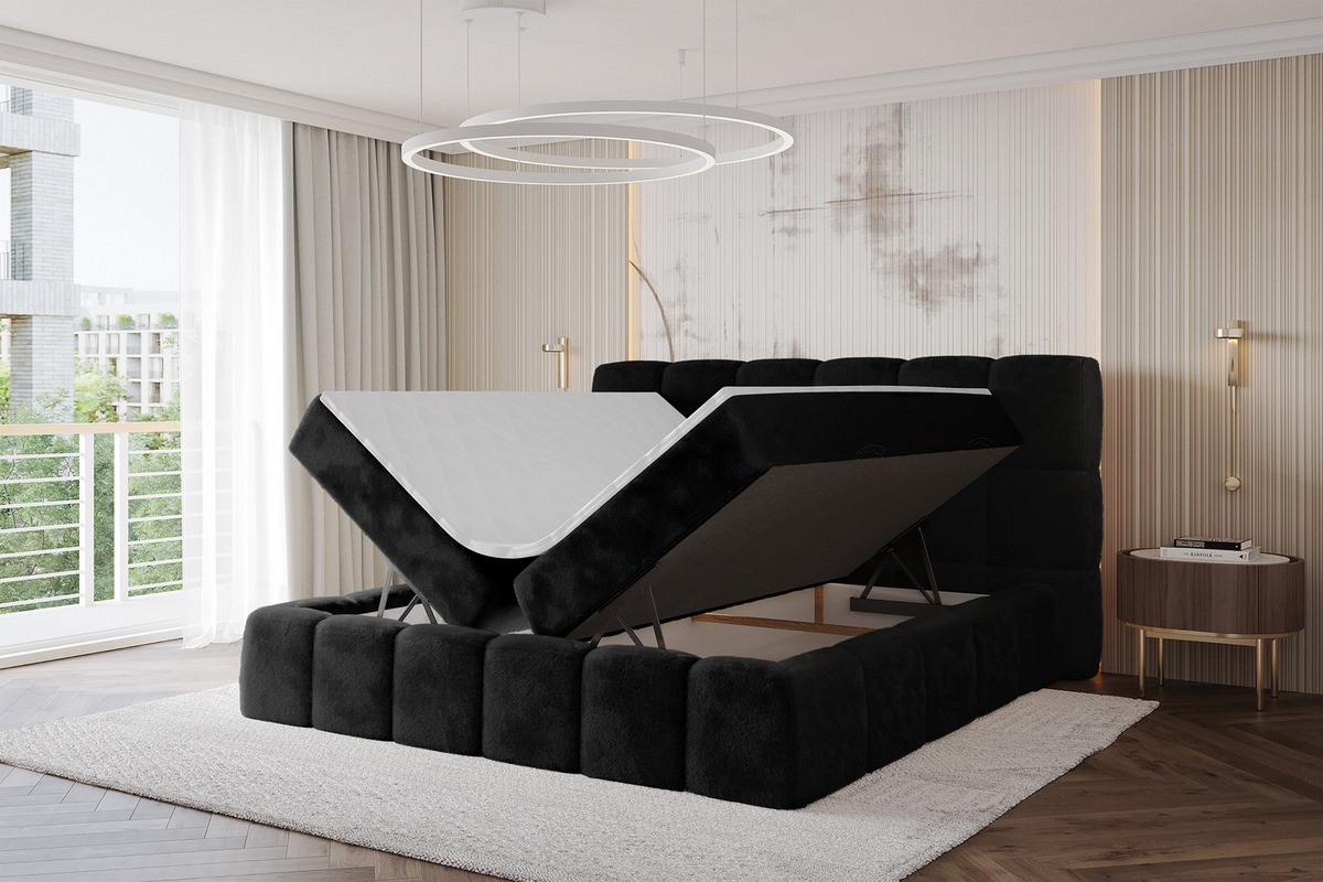 BOXBETT - AURI-H3 - 160x200 Schwarz Lapitt - Schwarz Hochglanz/Schwarz, Holzwerkstoff (160/200cm) - ALTDECOR