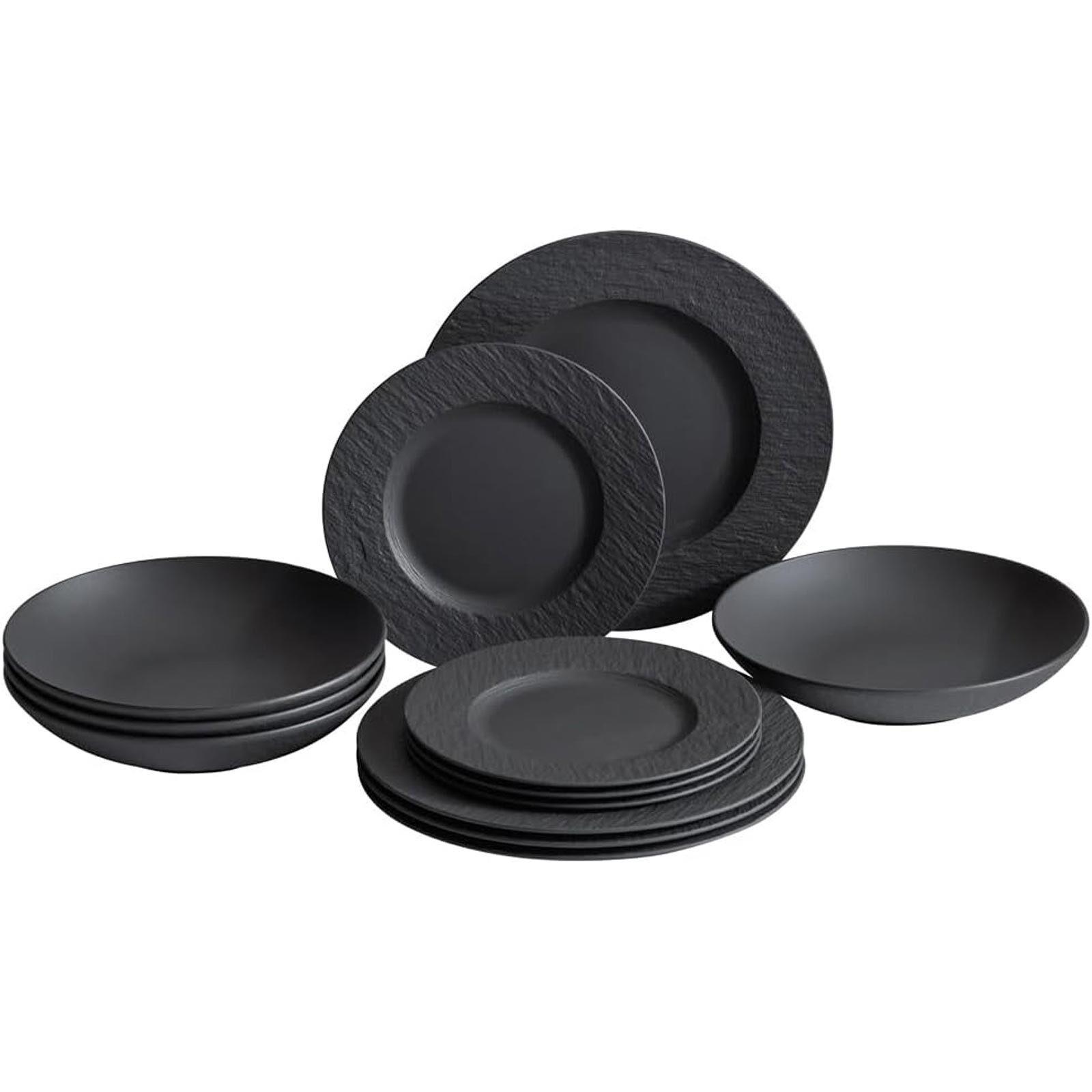 TAFELSERVICE Manufacture Rock schwarz 12-tlg. - Schwarz, Keramik (2/2/2cm) - Villeroy & Boch