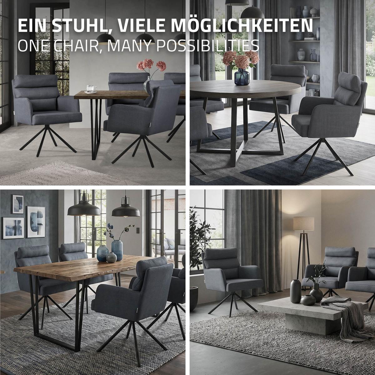 ESSZIMMERSTUHL 4er Set drehbar Anthrazit Stoffbezug - Anthrazit/Schwarz, Textil/Metall (64.5/93/64cm) - ML-DESIGN