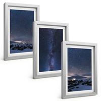 BILDER SET 3er Set - 20x30 cm Silberner Rahmen - Nachthimmel, Berge, Sterne - Silberfarben, Kunststoff (20/30cm) - TULUP